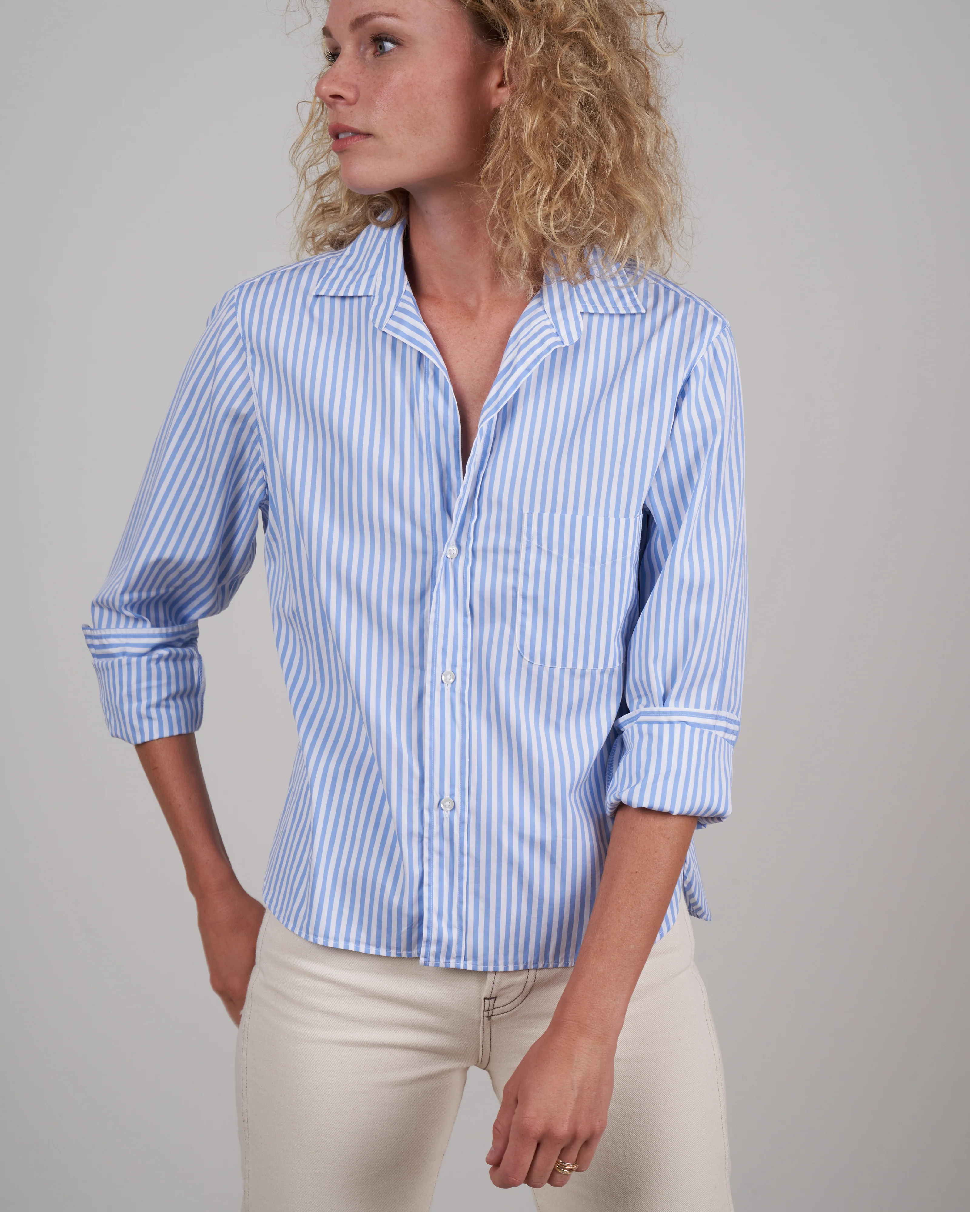 silvio woven button up - blue and white stripe - Image 3