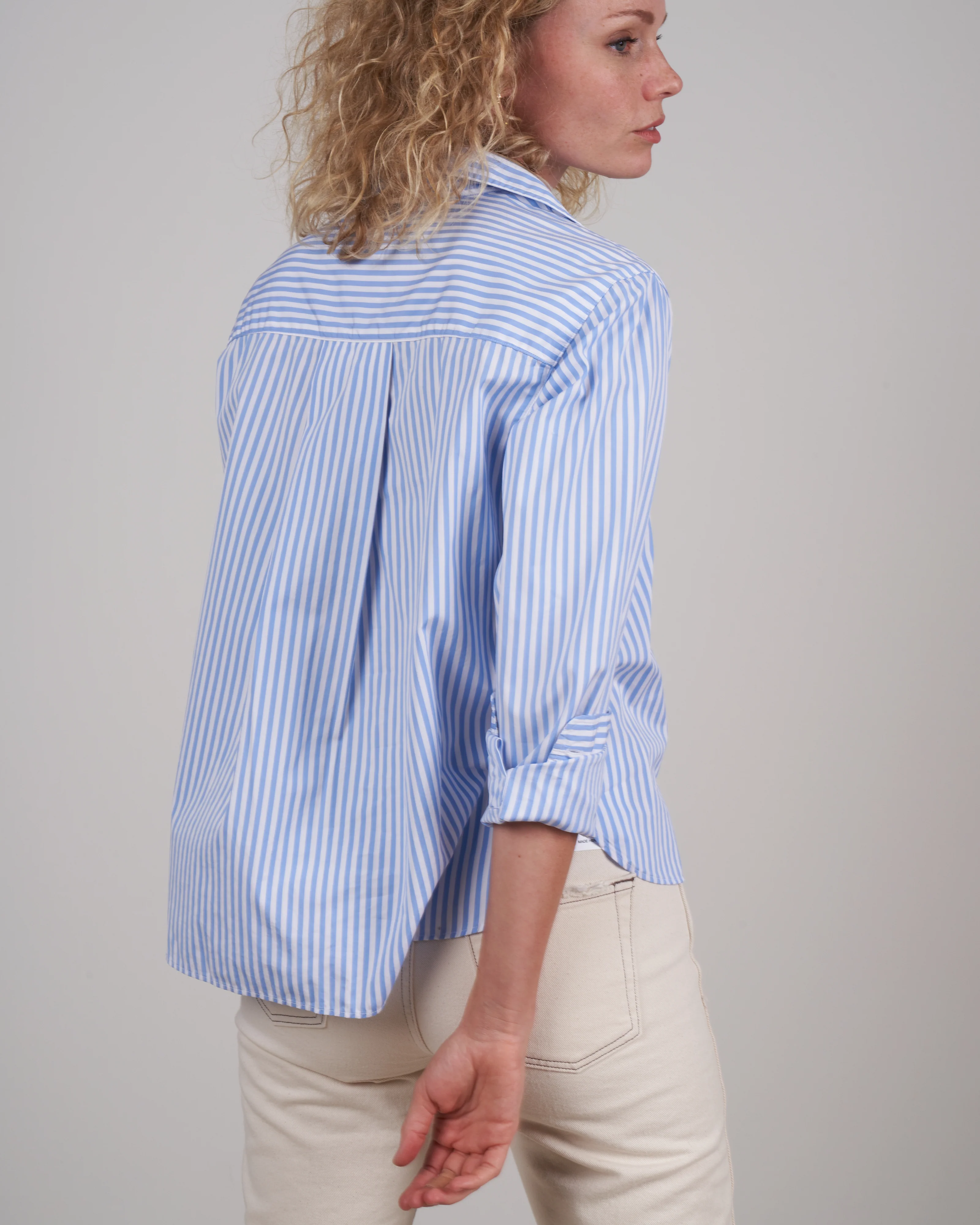 silvio woven button up - blue and white stripe - Image 4