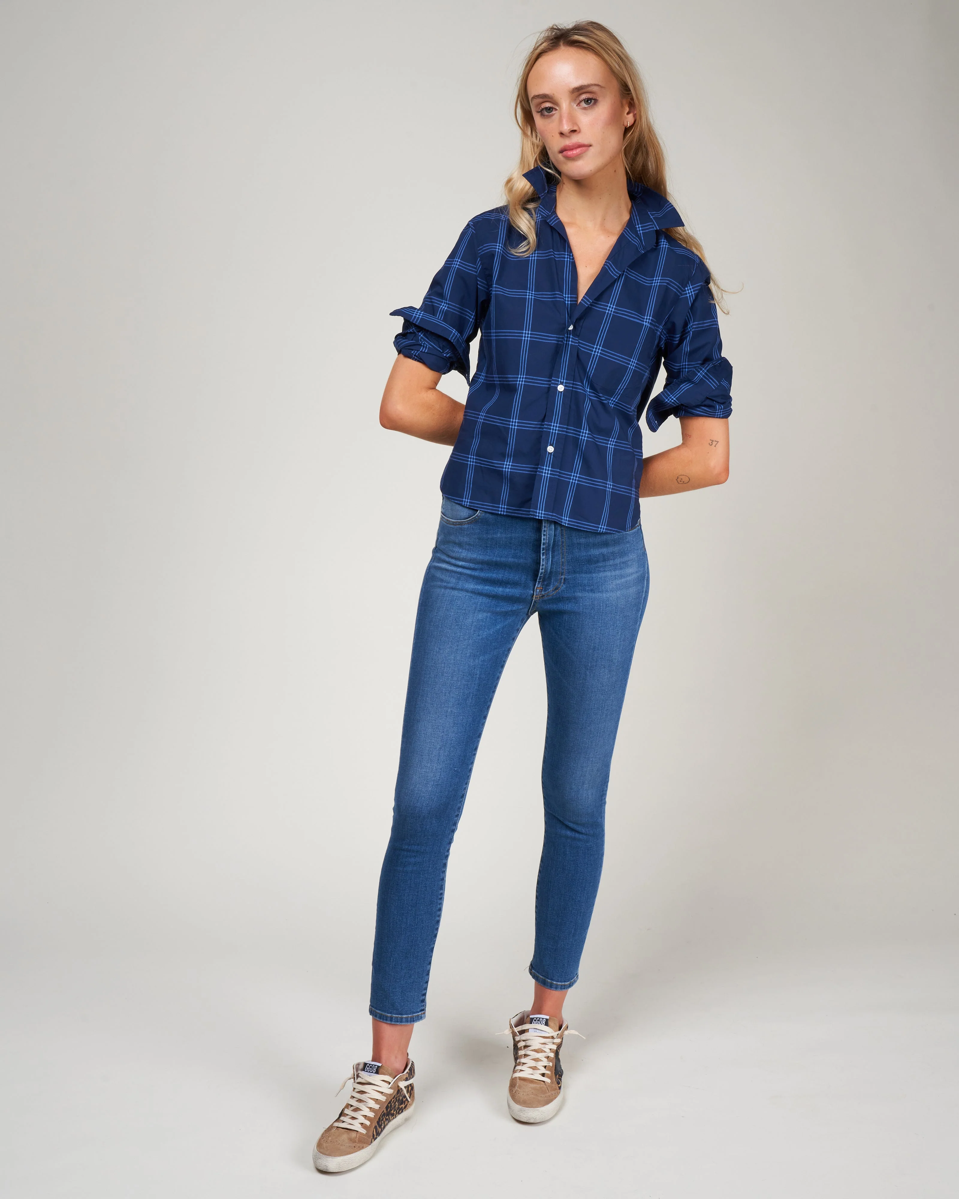 silvio woven button up - large navy windowpane - Image 2