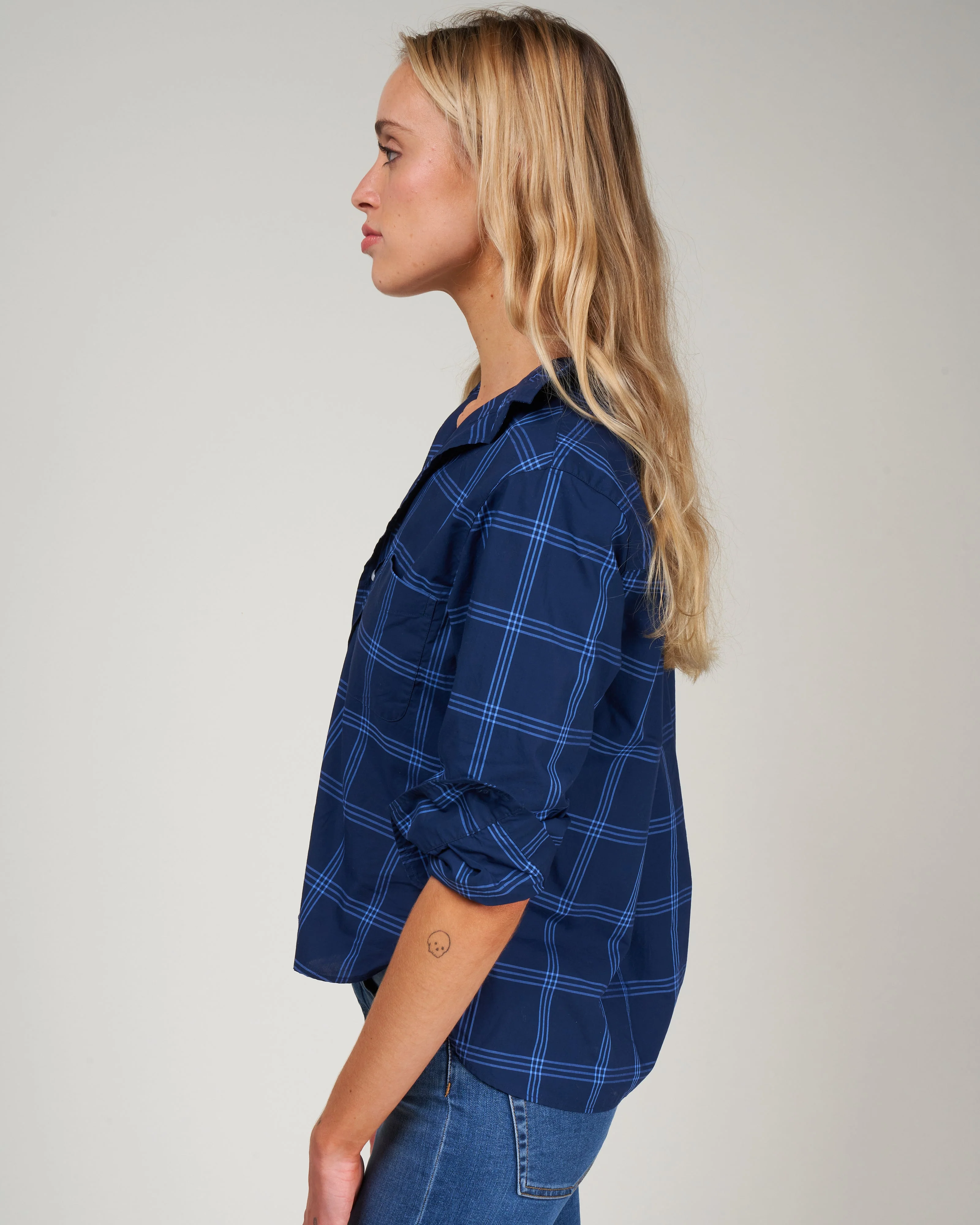 silvio woven button up - large navy windowpane - Image 3