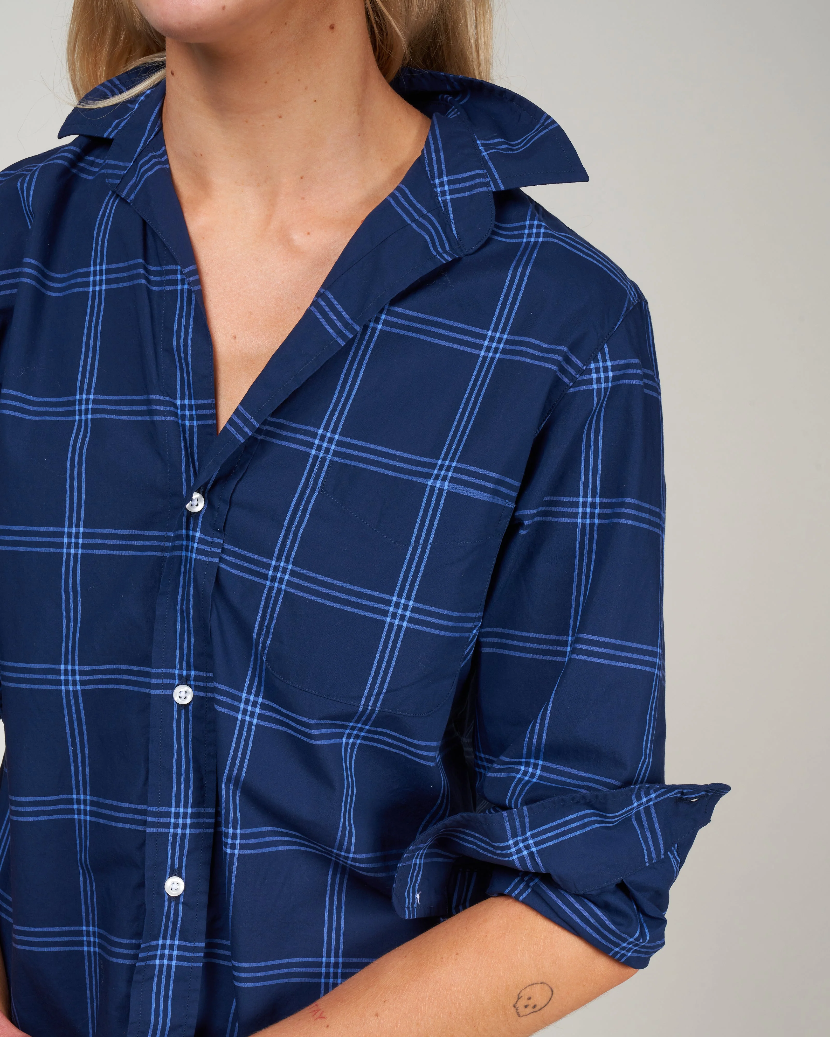 silvio woven button up - large navy windowpane - Image 5