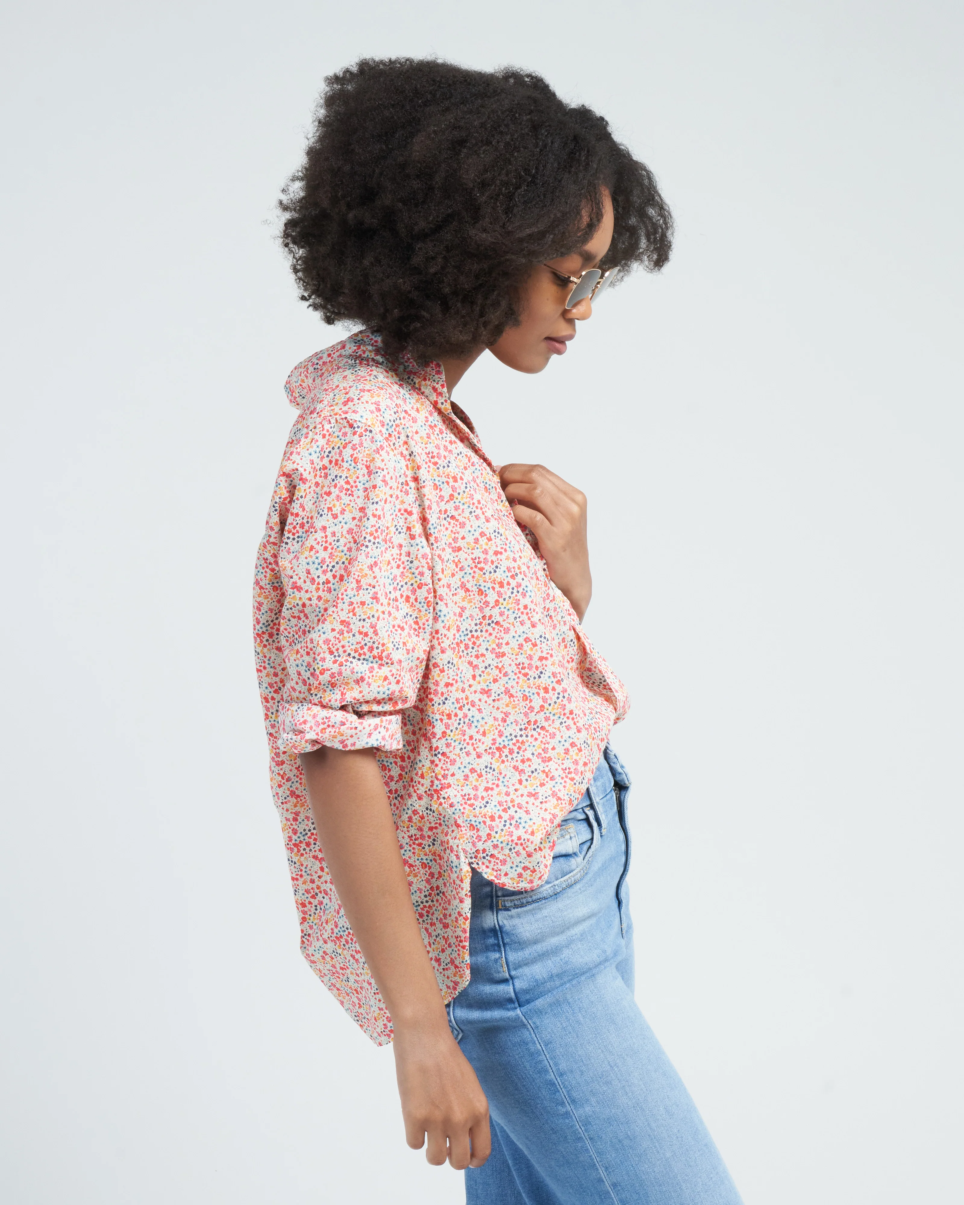 silvio woven button-up shirt - yellow, red, navy floral - Image 3