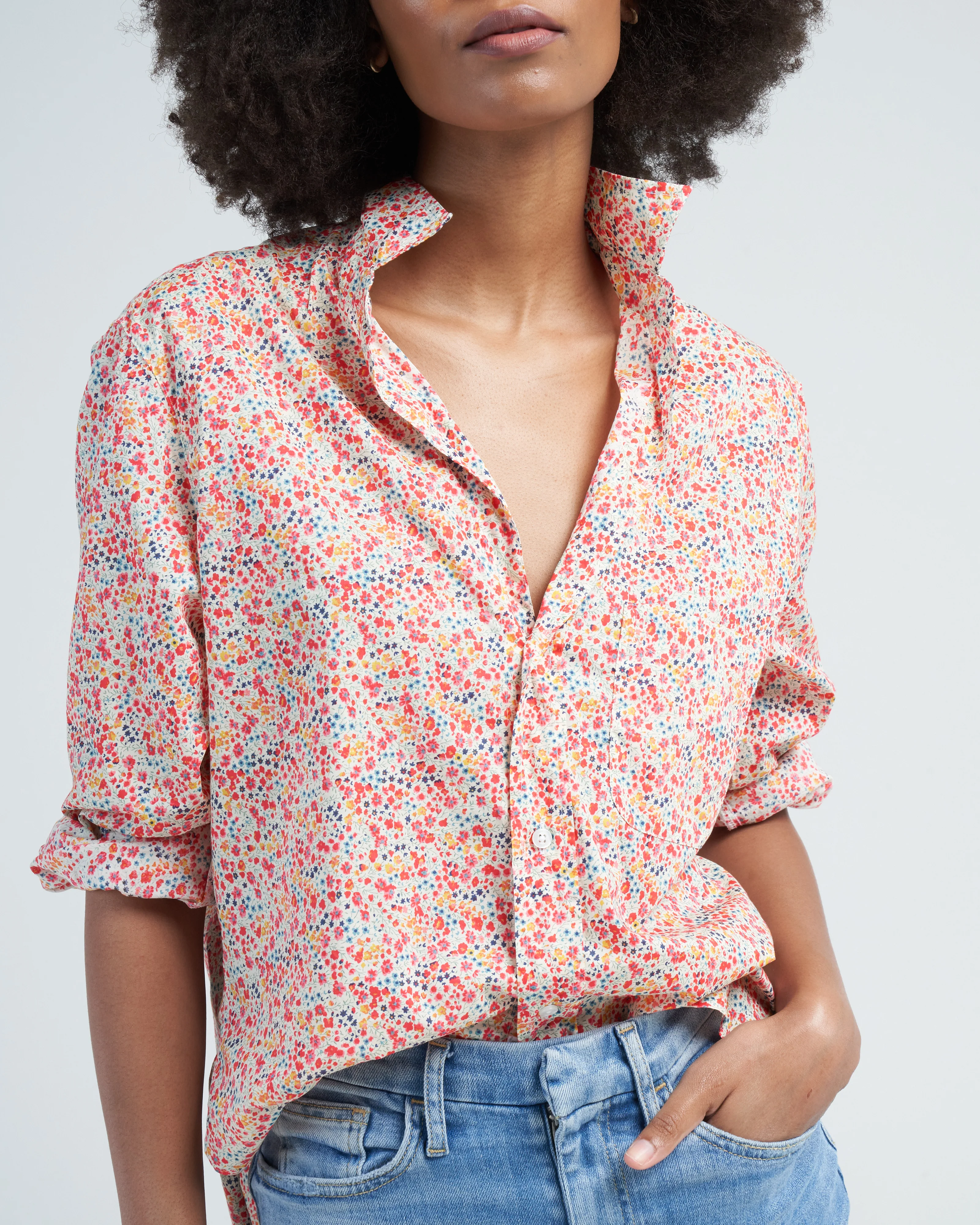 silvio woven button-up shirt - yellow, red, navy floral - Image 5