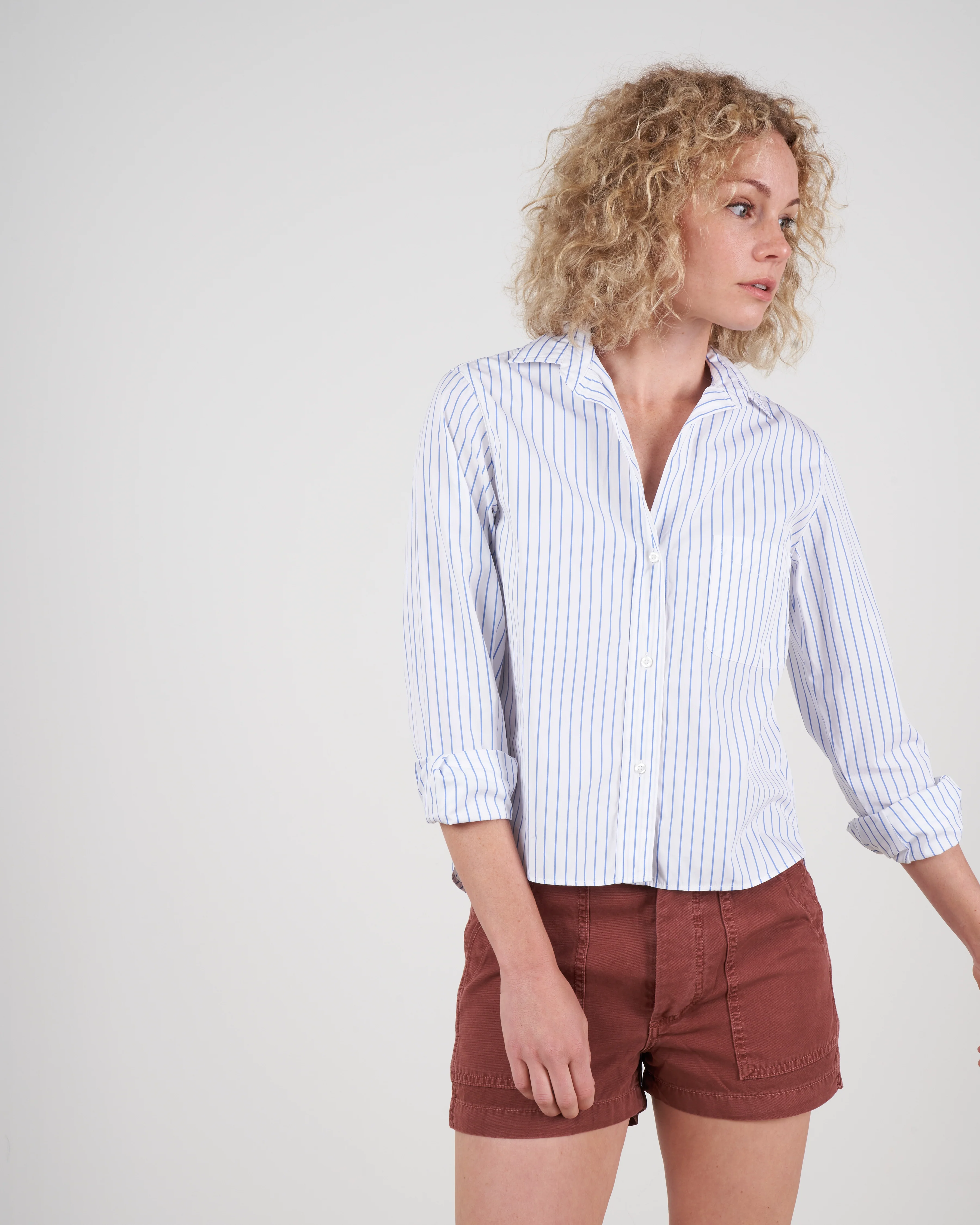 silvio button up - white w/ blue stripe - Image 2