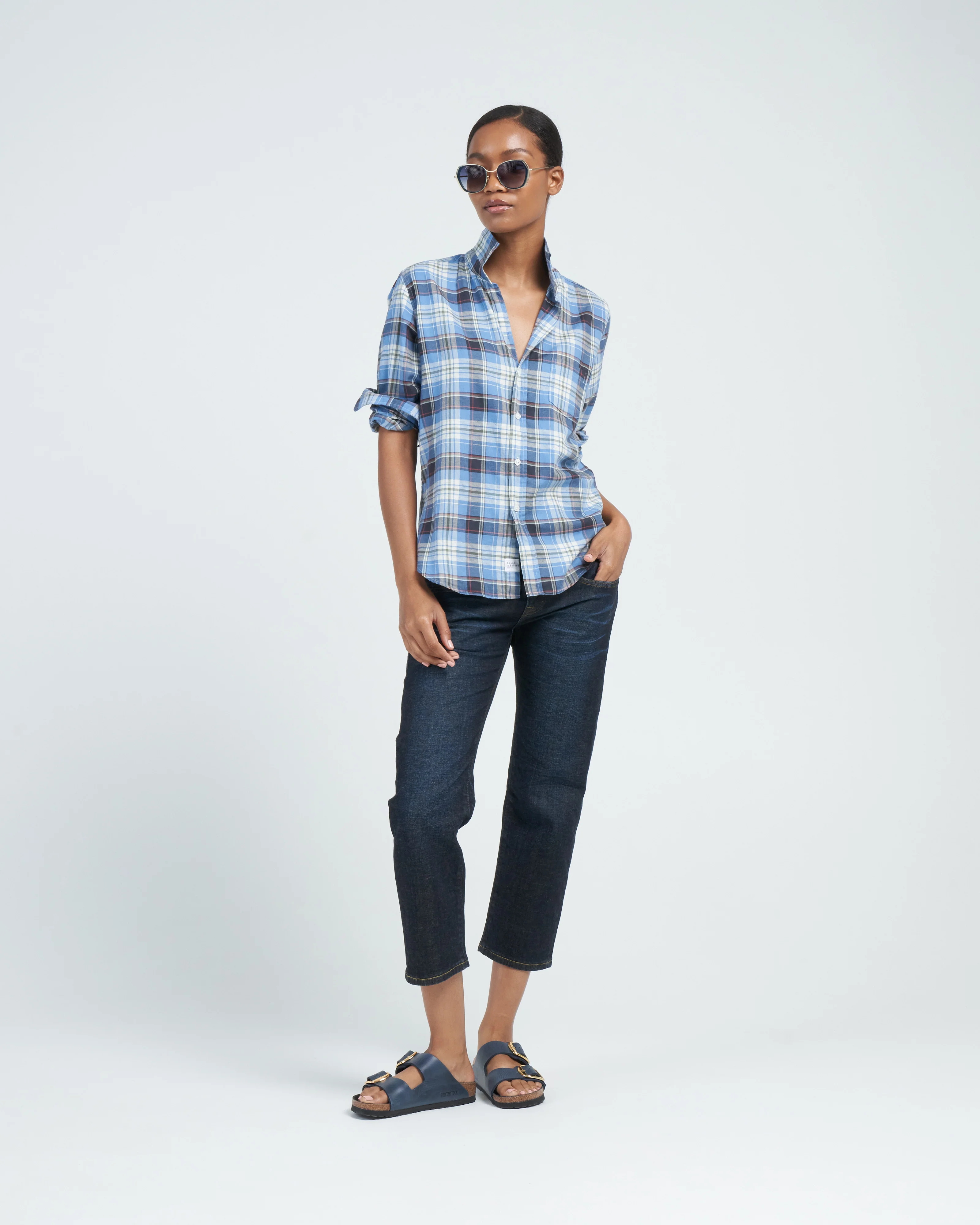 barry tailored button up shirt - slate, green, orange plaid - Image 2