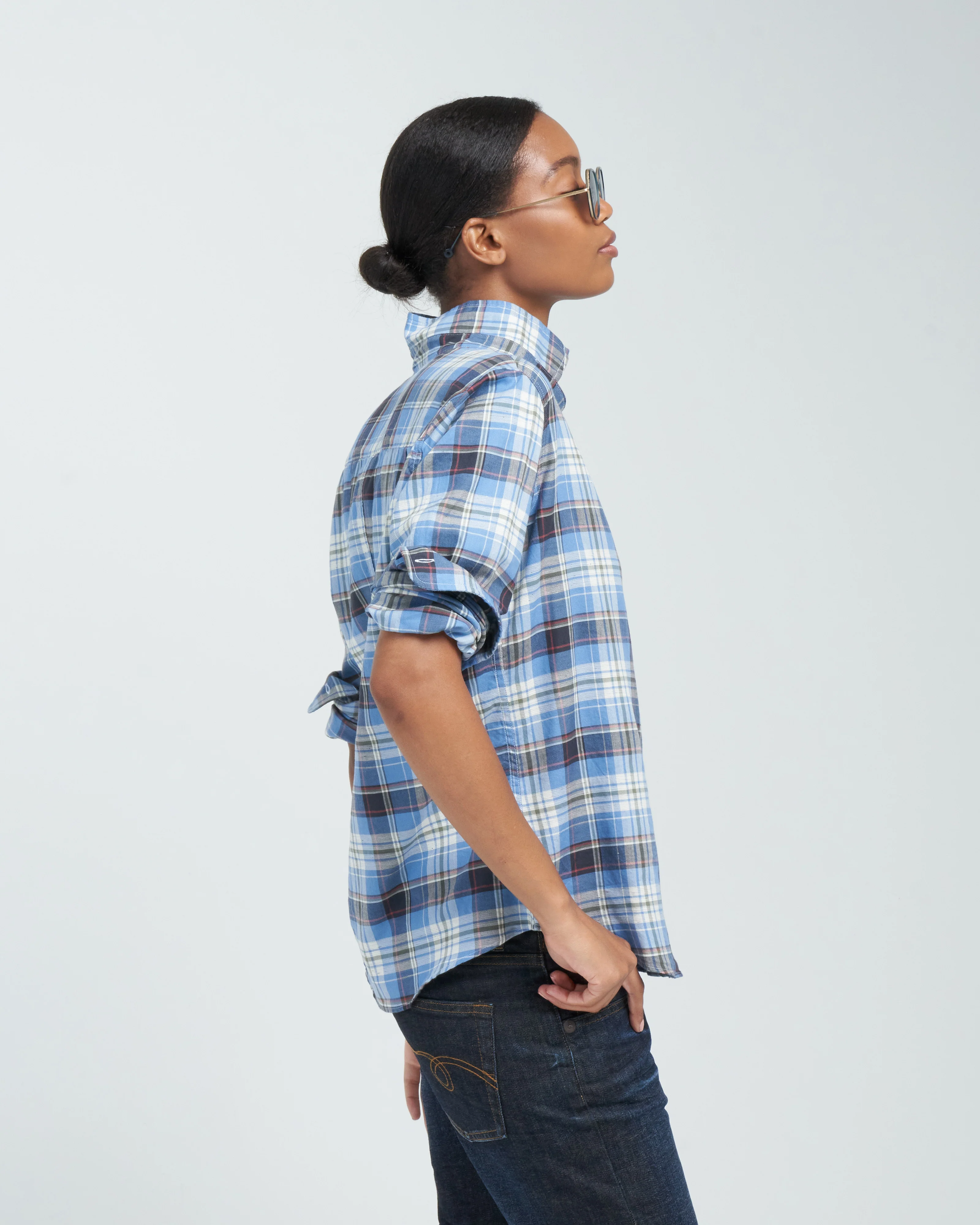 barry tailored button up shirt - slate, green, orange plaid - Image 3