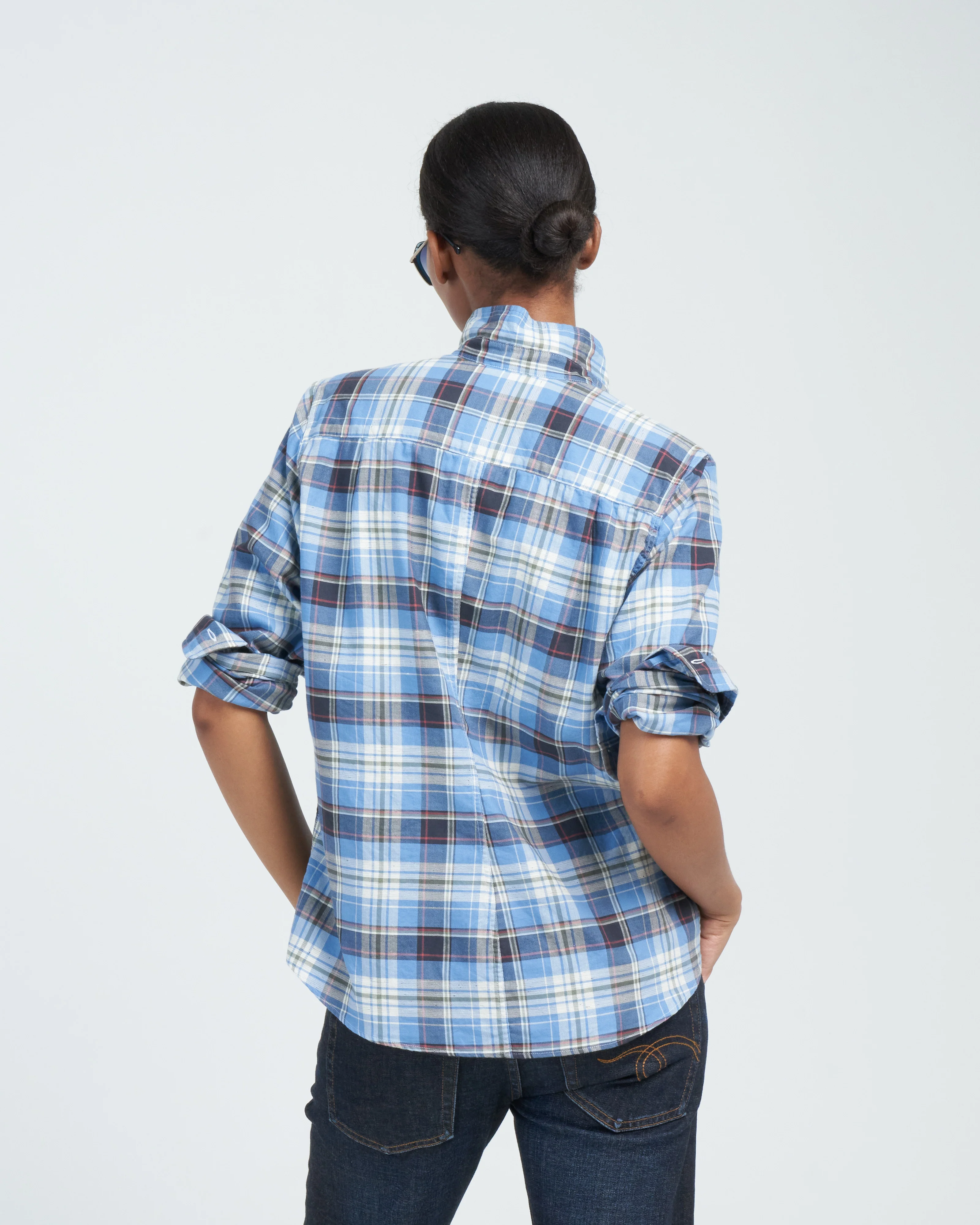 barry tailored button up shirt - slate, green, orange plaid - Image 4