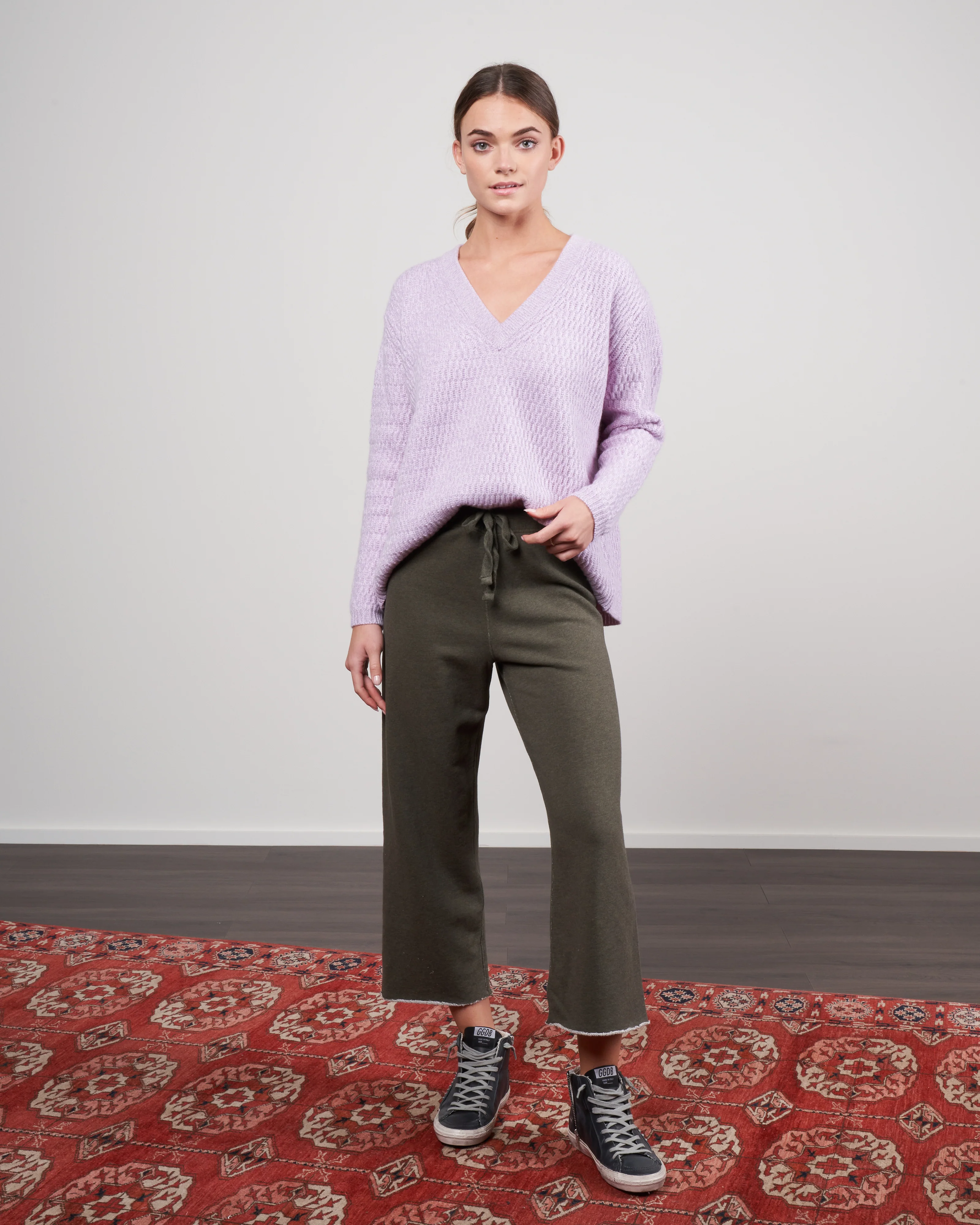 cropped wide leg sweatpant - moss melange - Image 2