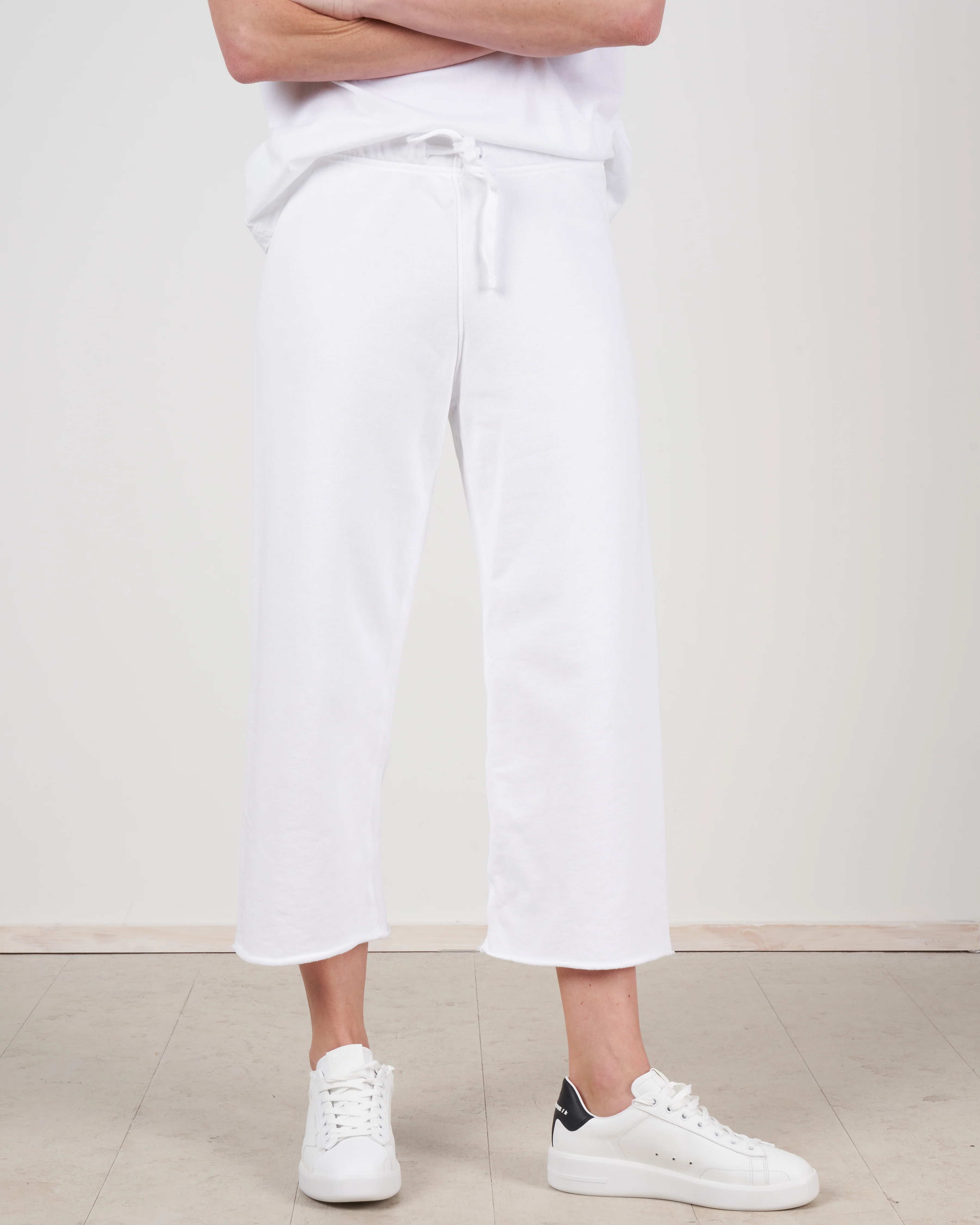 cropped wide leg sweatpant - white