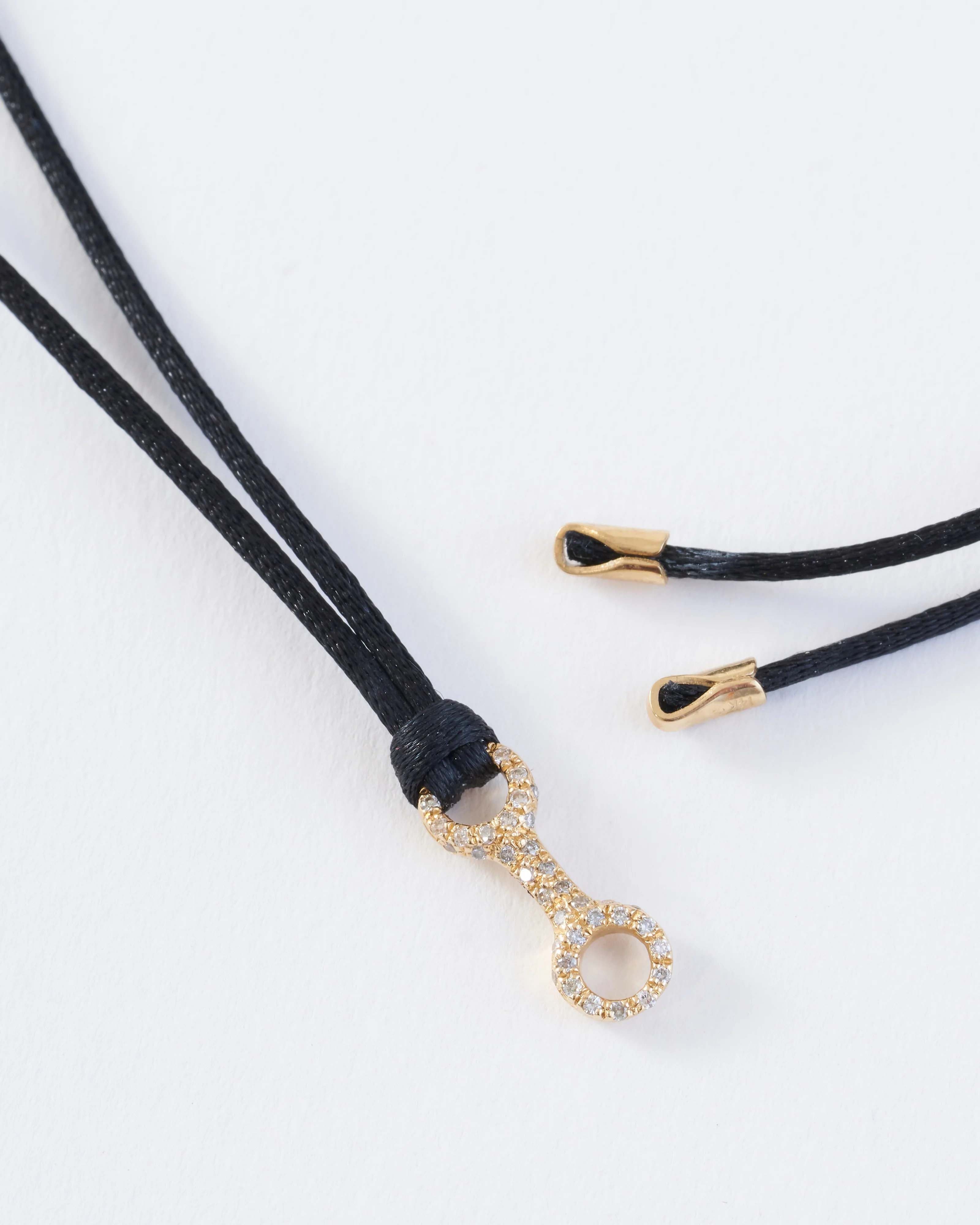 mini double beam link with white pavé diamonds on silky cord necklace - Image 3