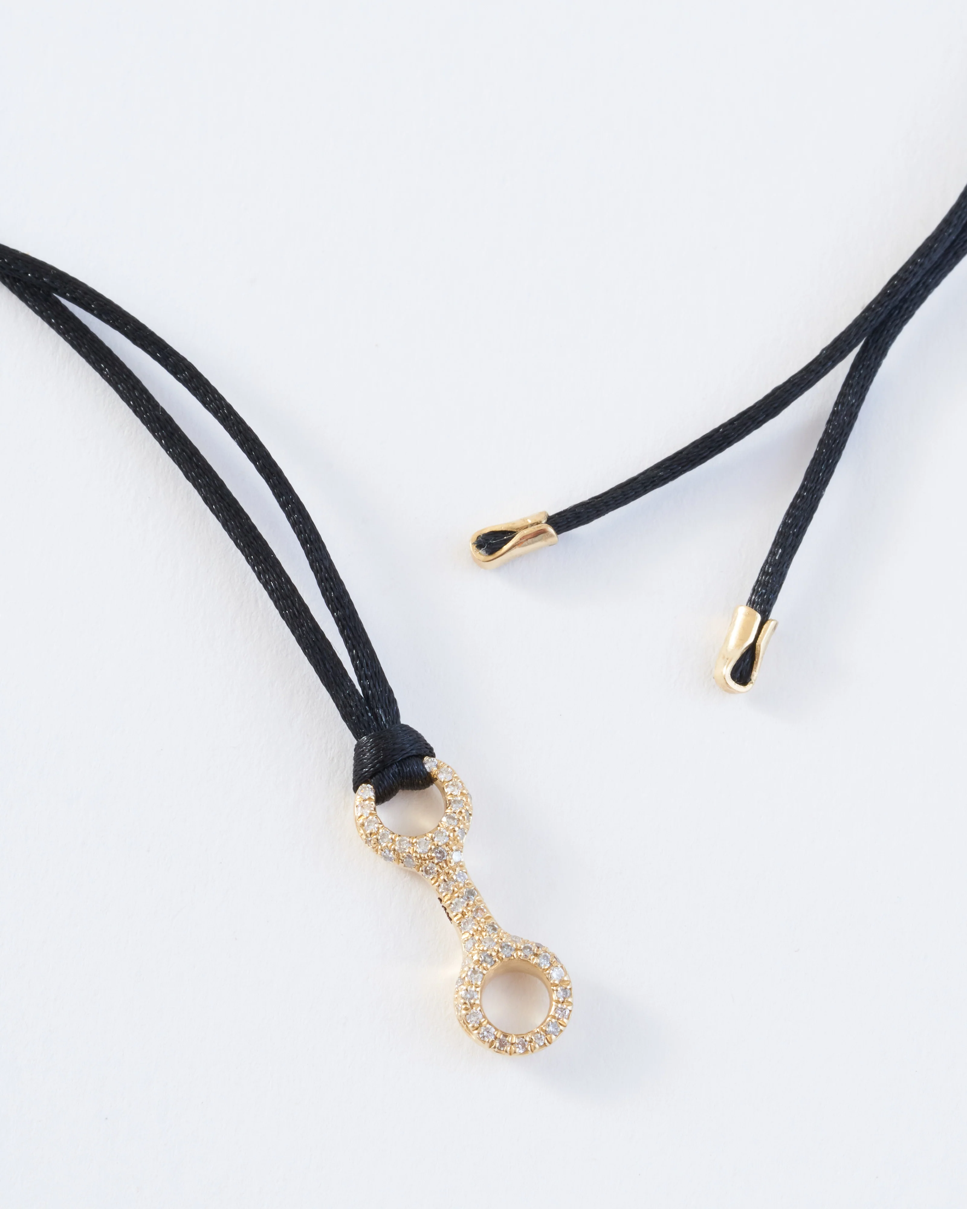 medium double beam link with white pavé diamonds on silky cord necklace - Image 3