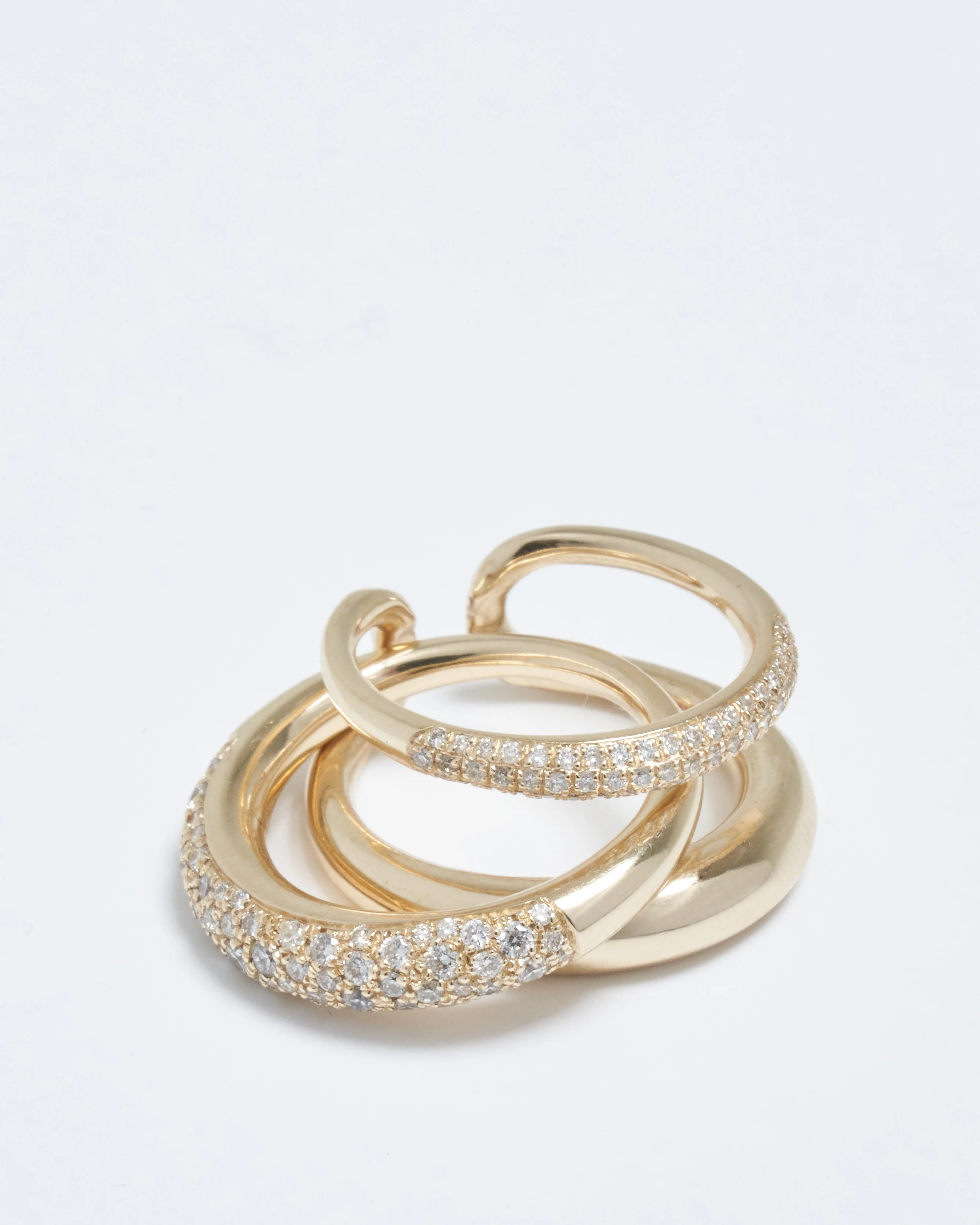 twin tusk ring with half white pavé diamonds - Image 3