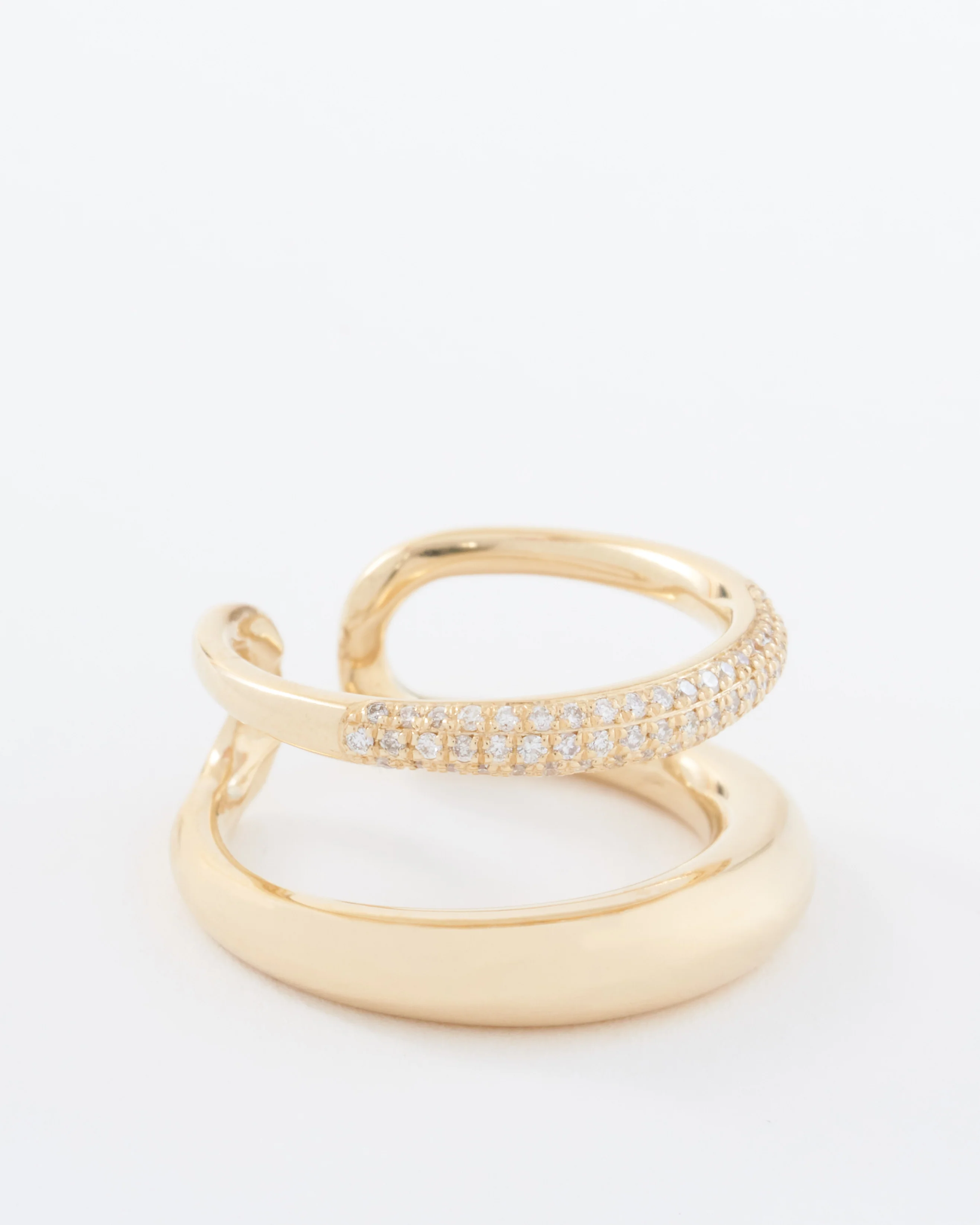 twin tusk ring with half white pavé diamonds - Image 4