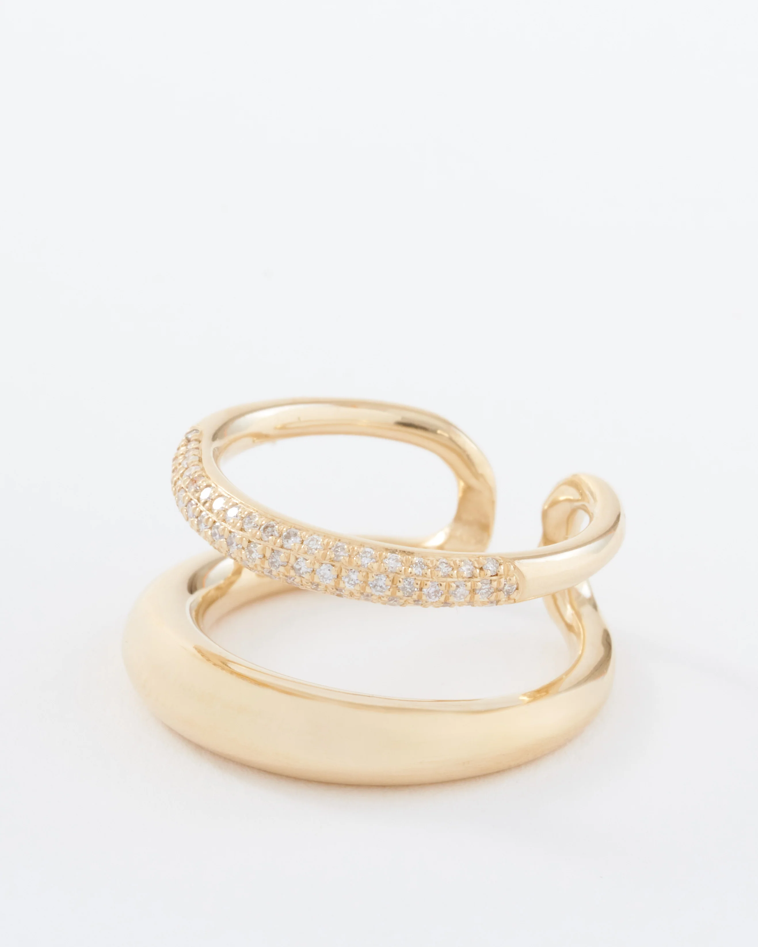twin tusk ring with half white pavé diamonds - Image 5