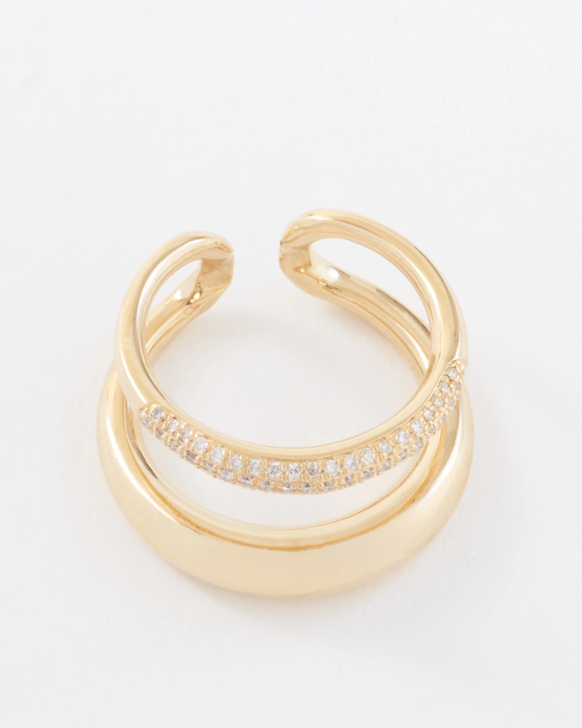 twin tusk ring with half white pavé diamonds - Image 6