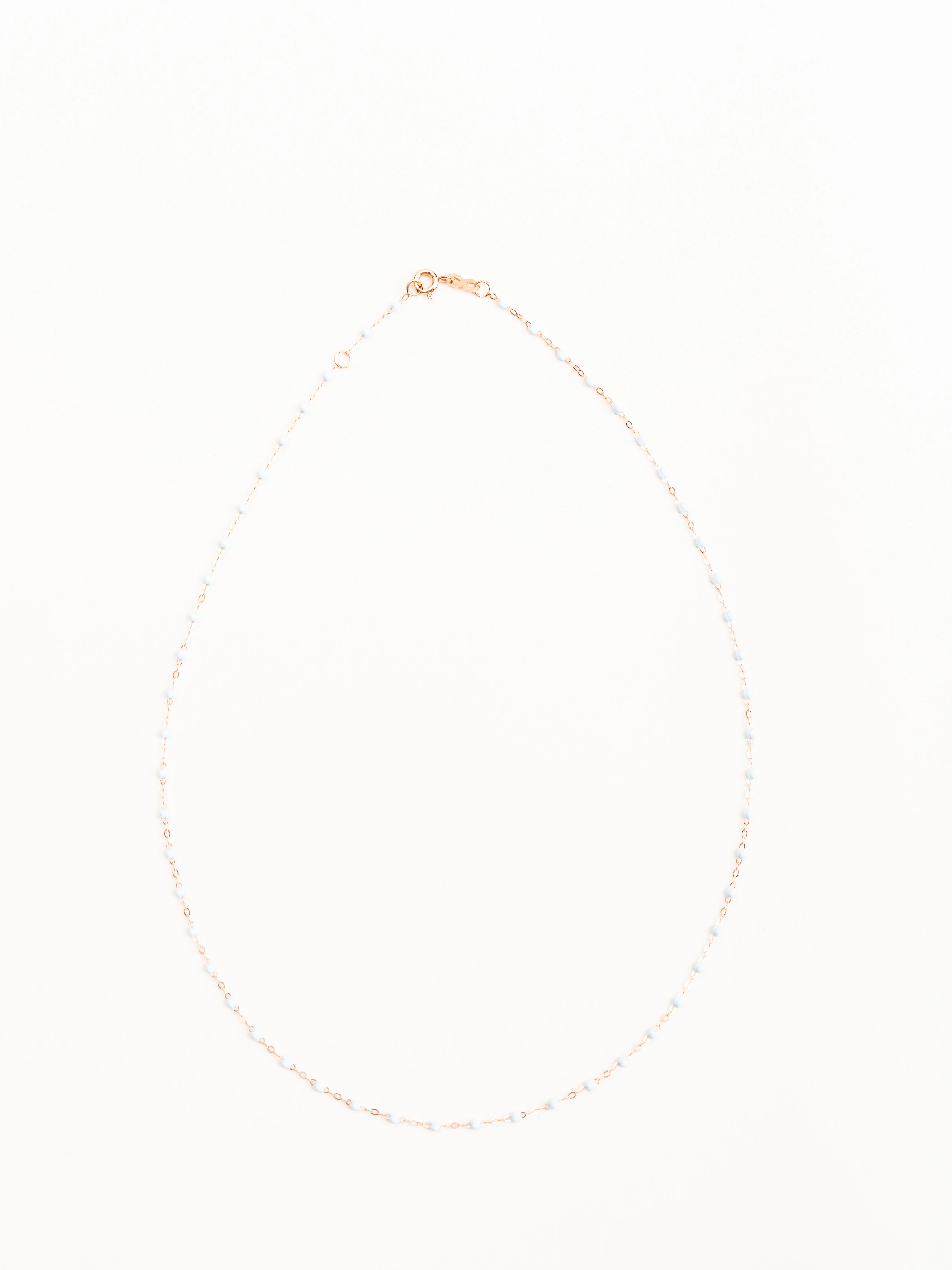 baby blue bead necklace - rose gold