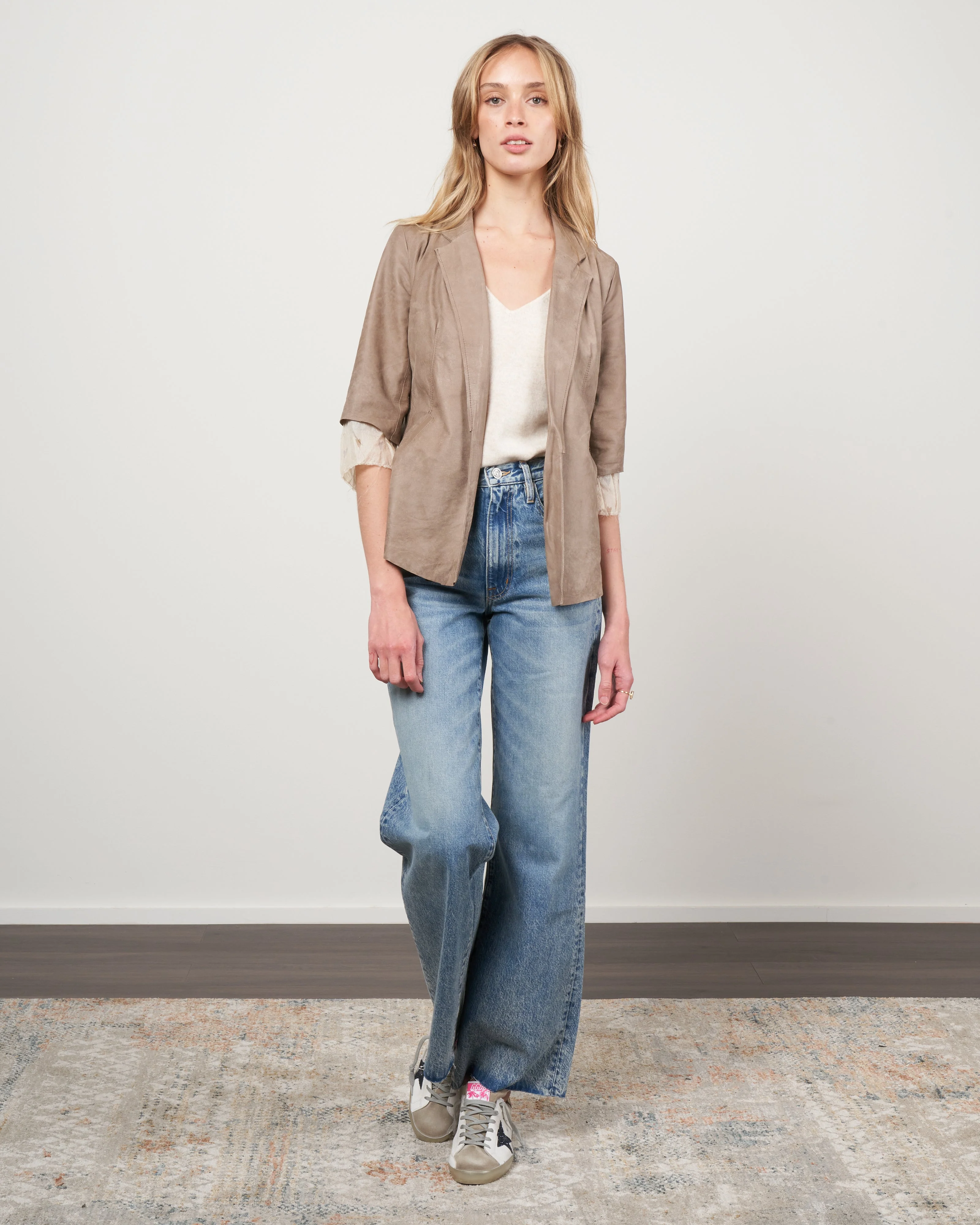 short sleeve blazer w/ solid chiffon - taupe brush - Image 2