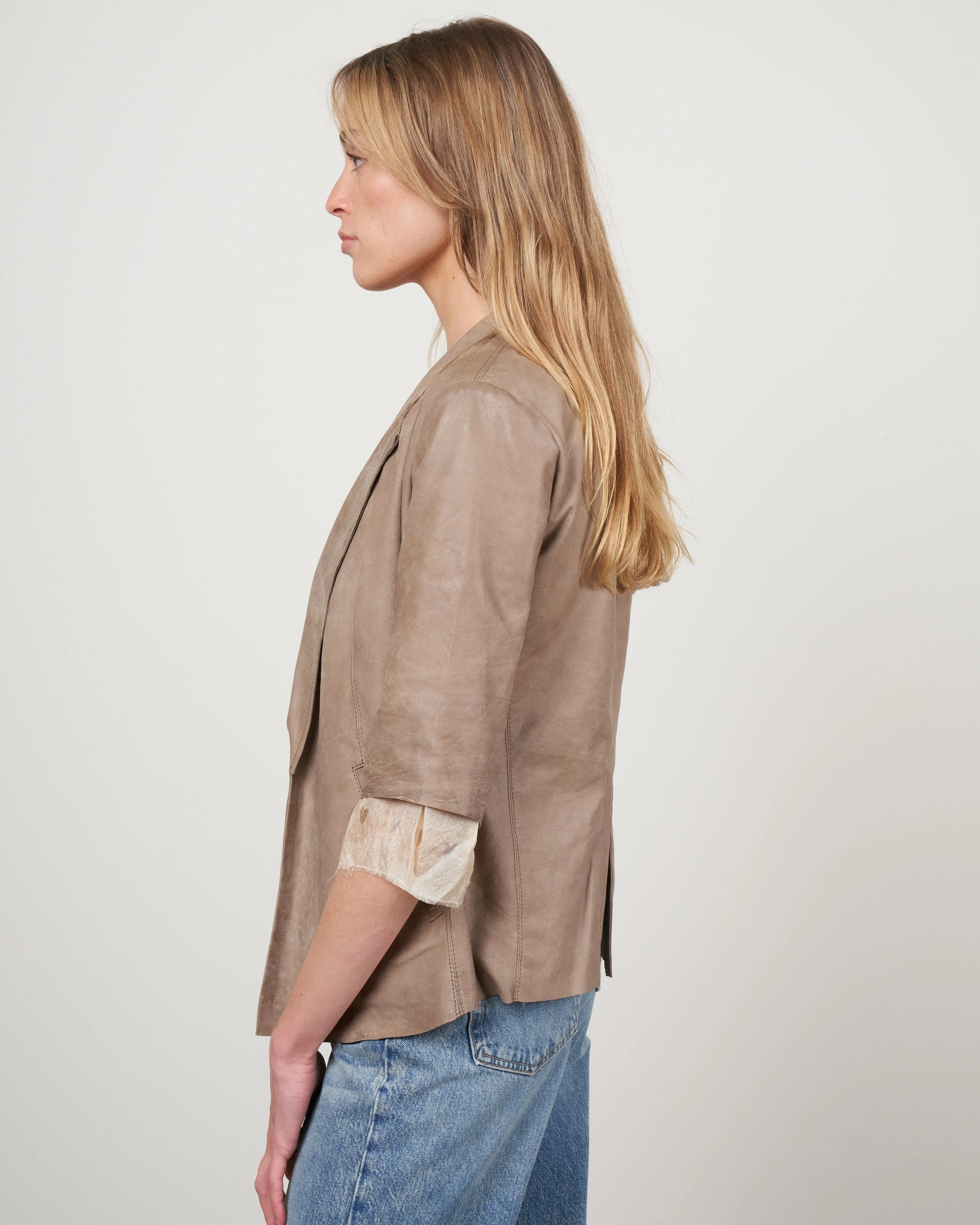short sleeve blazer w/ solid chiffon - taupe brush - Image 3