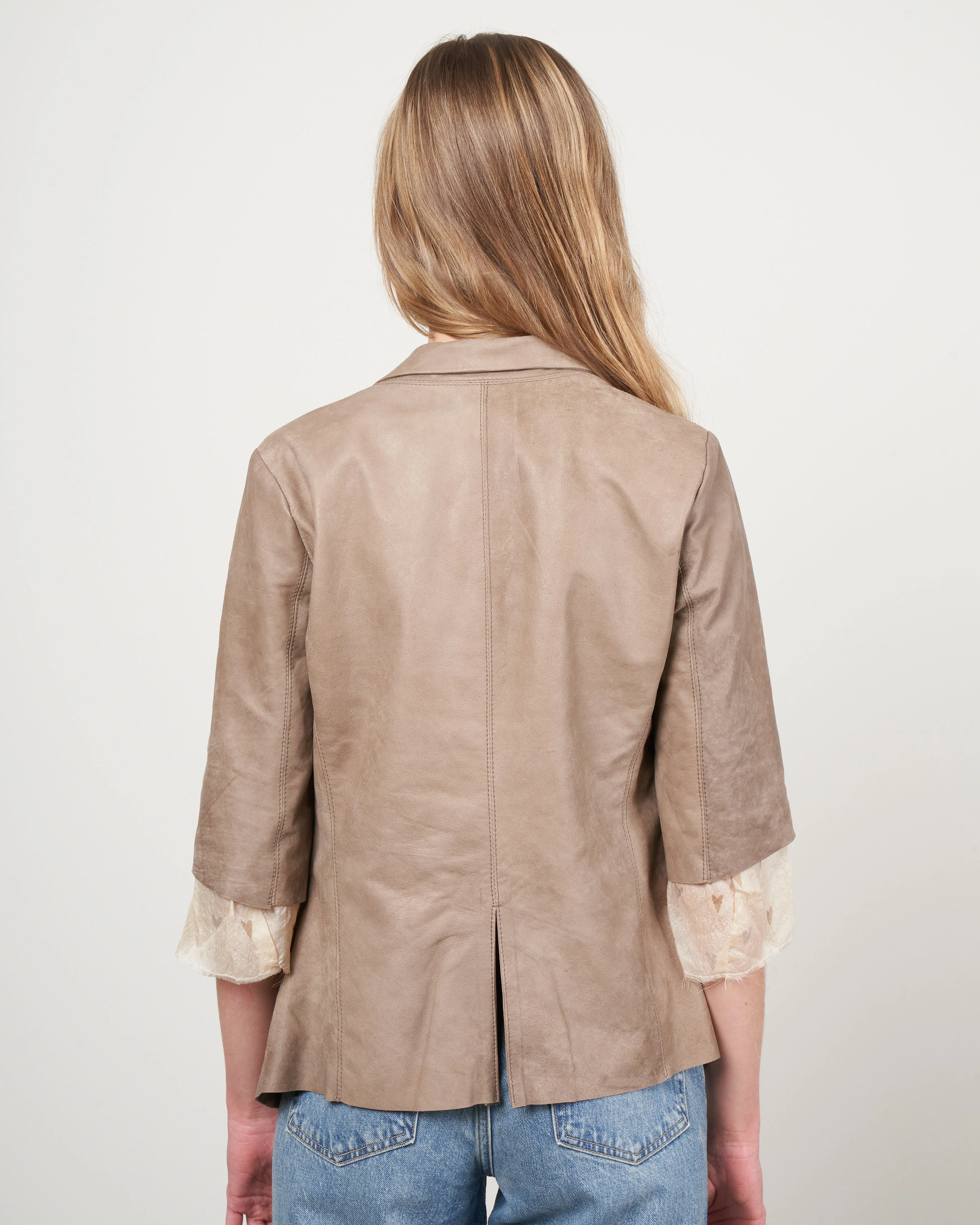 short sleeve blazer w/ solid chiffon - taupe brush - Image 4
