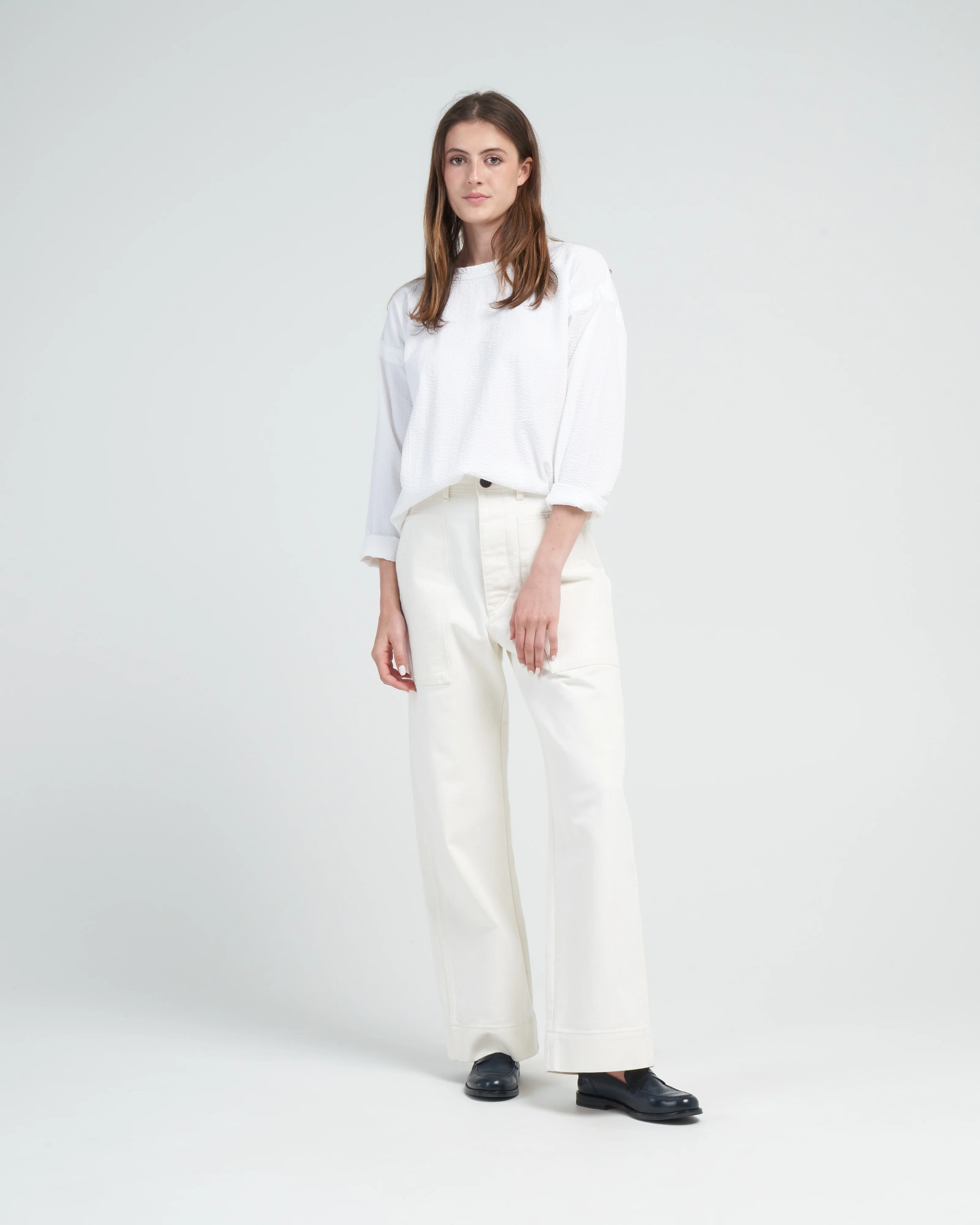 gardener smock long sleeve - white seersucker - Image 2