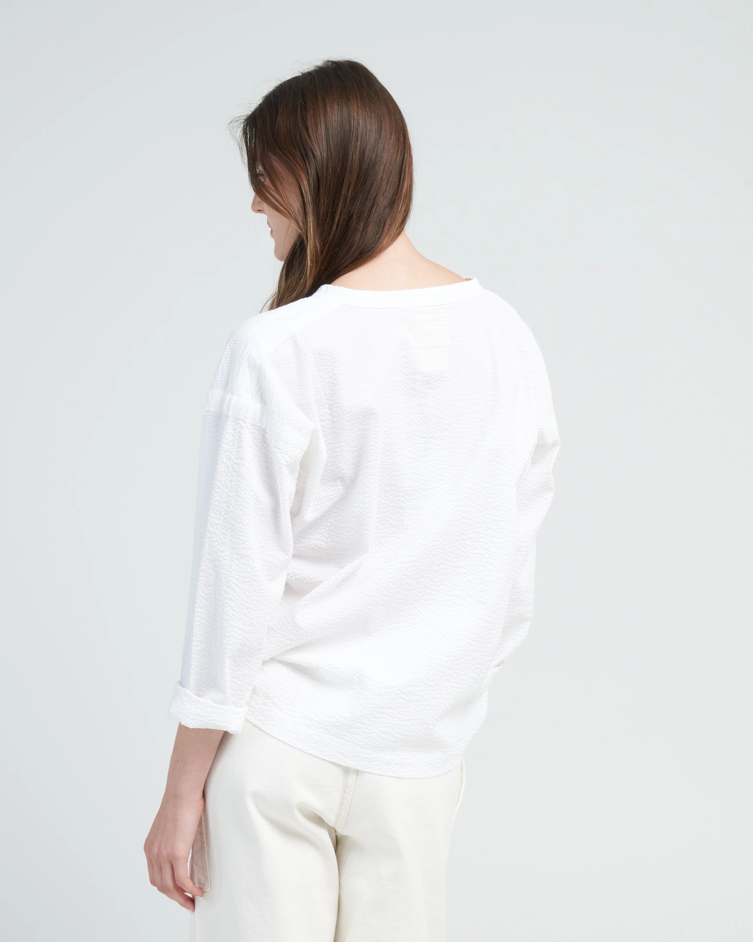gardener smock long sleeve - white seersucker - Image 4