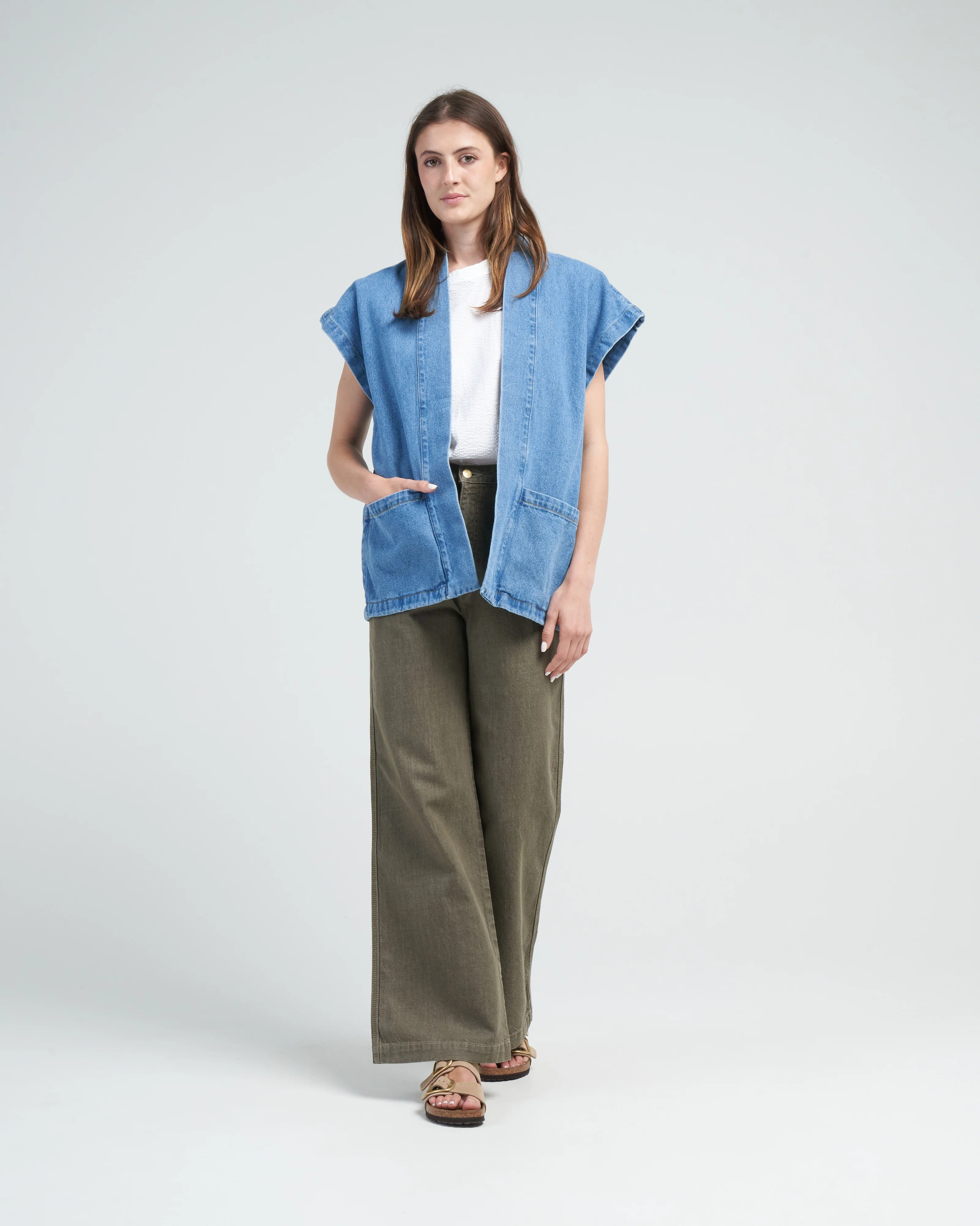 uno sleeveless jacket - bleach wash denim - Image 2