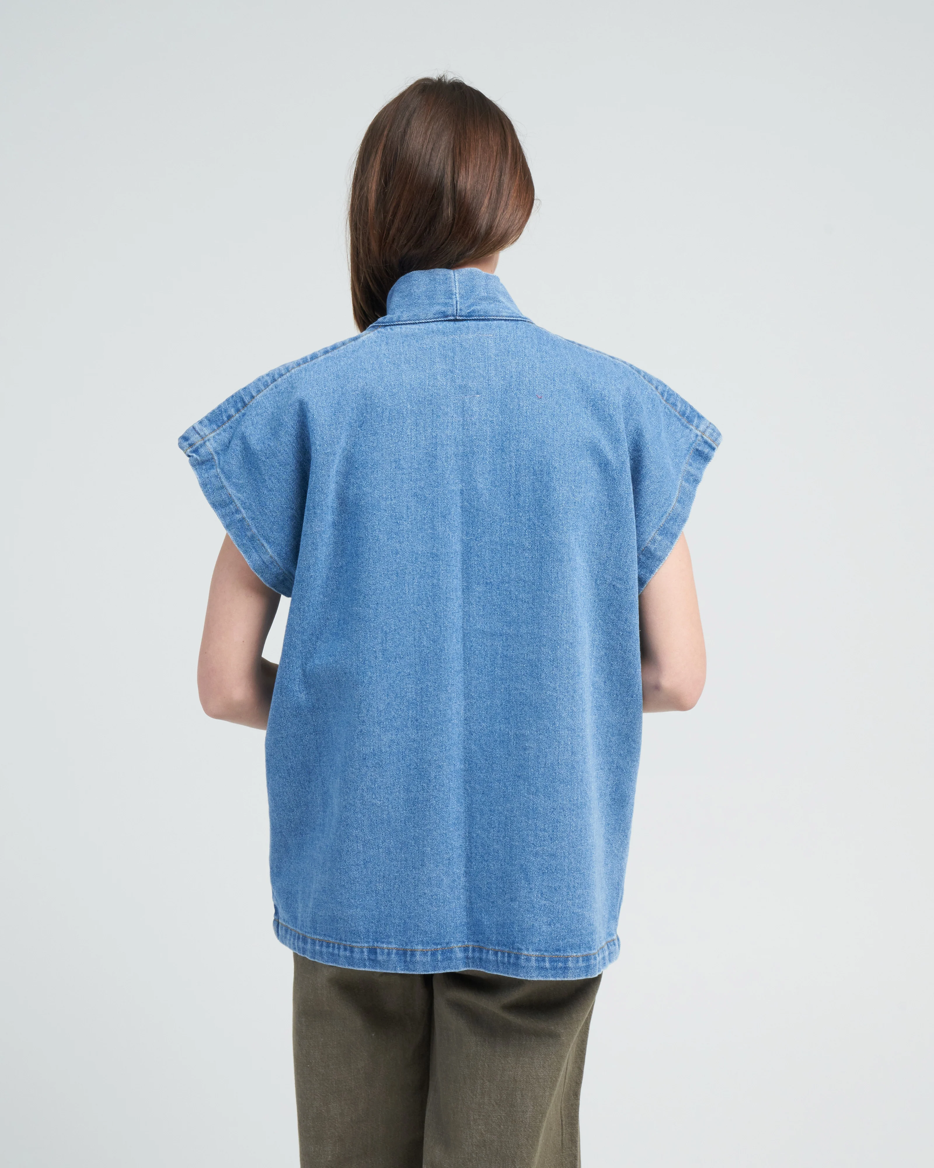 uno sleeveless jacket - bleach wash denim - Image 4