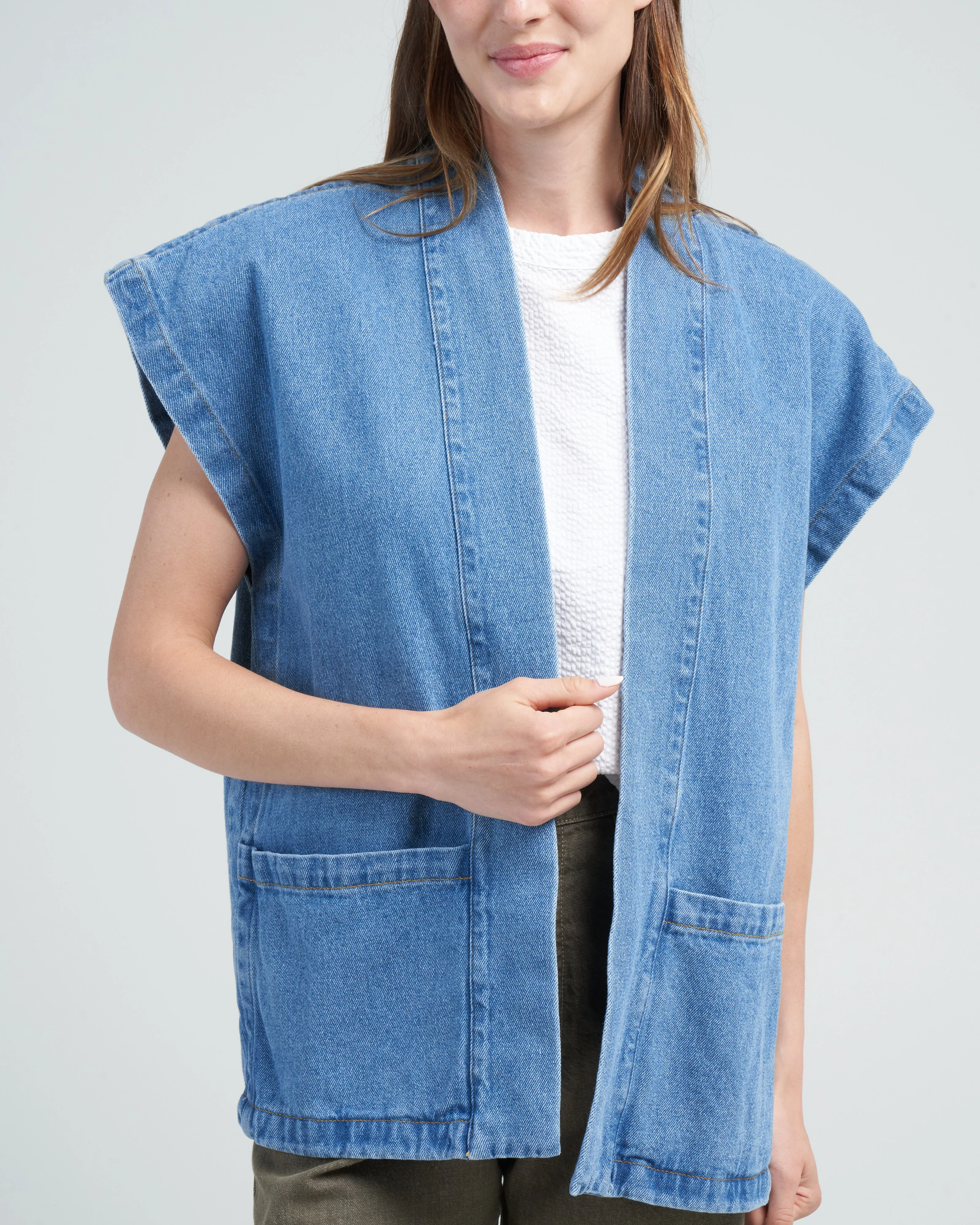 uno sleeveless jacket - bleach wash denim - Image 5