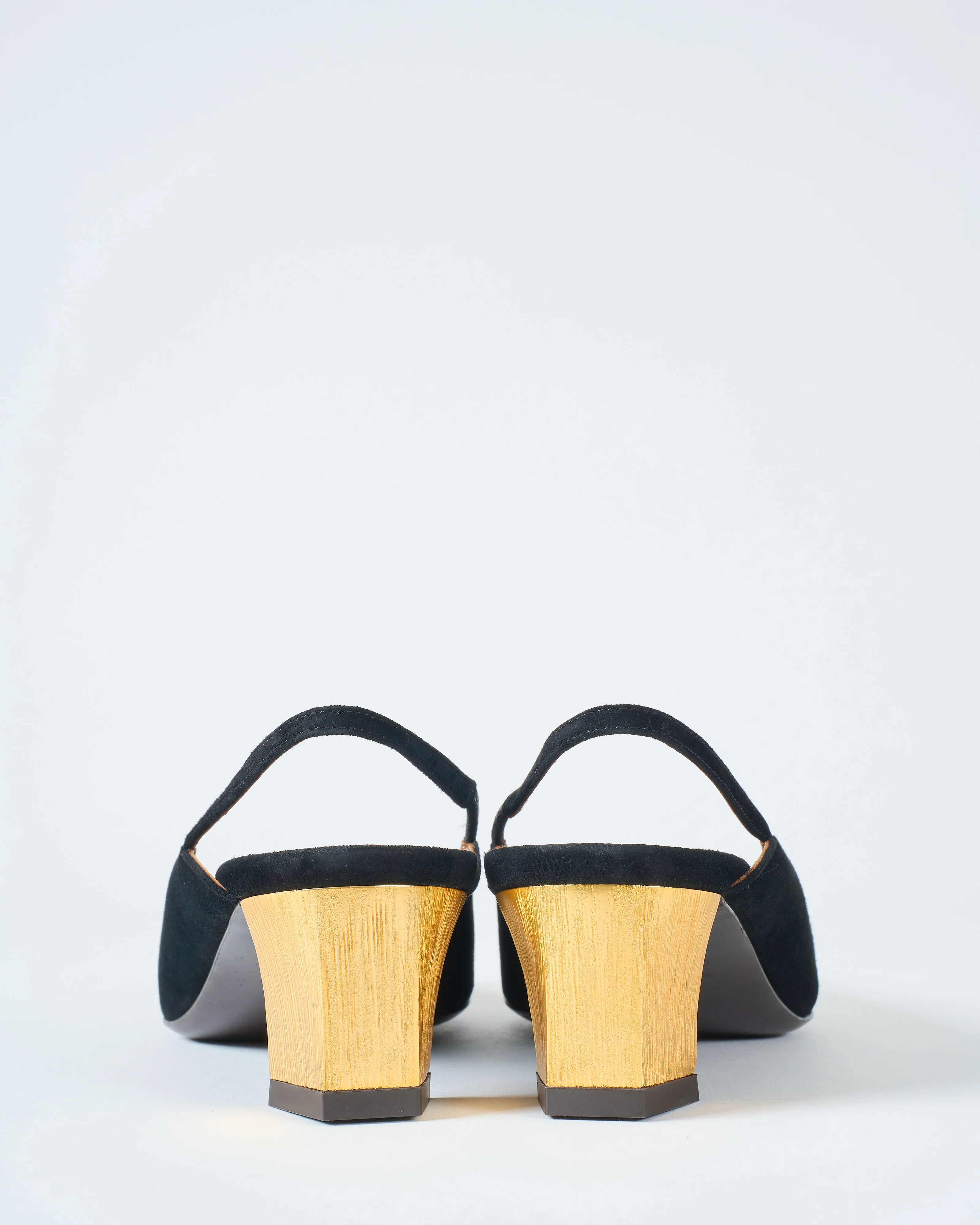 black suede gold heel sling back - Image 4