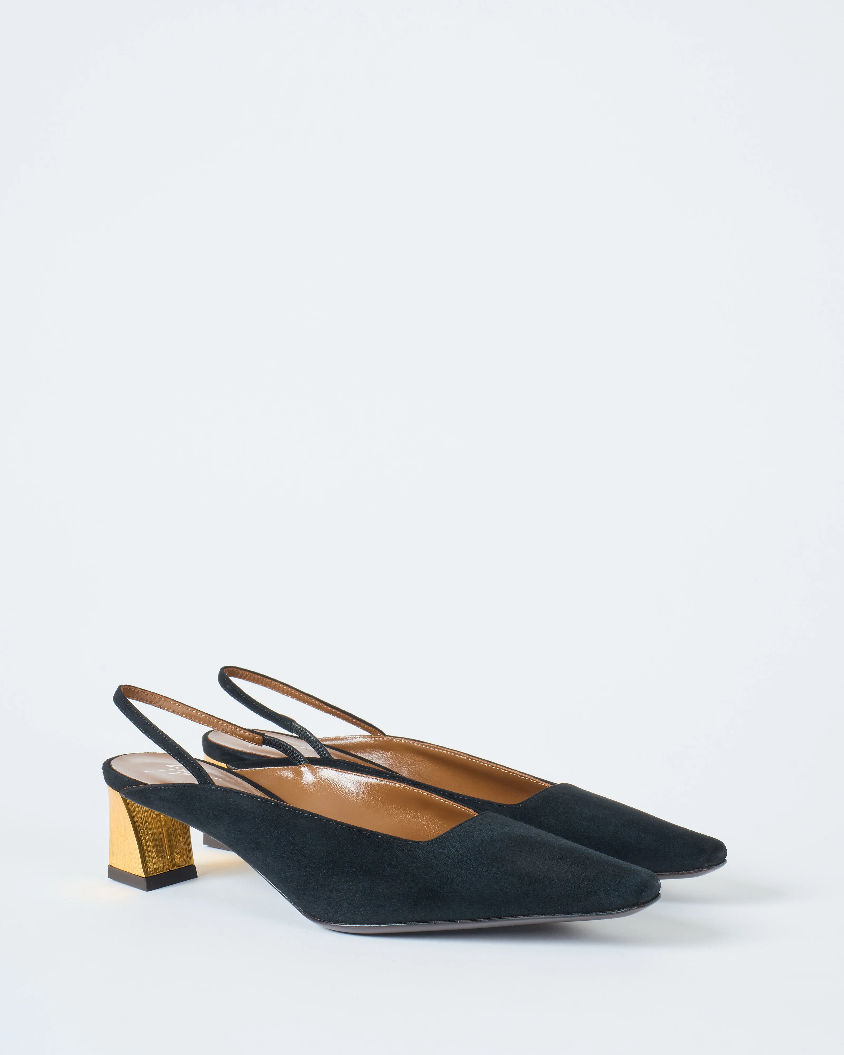 black suede gold heel sling back - Image 5