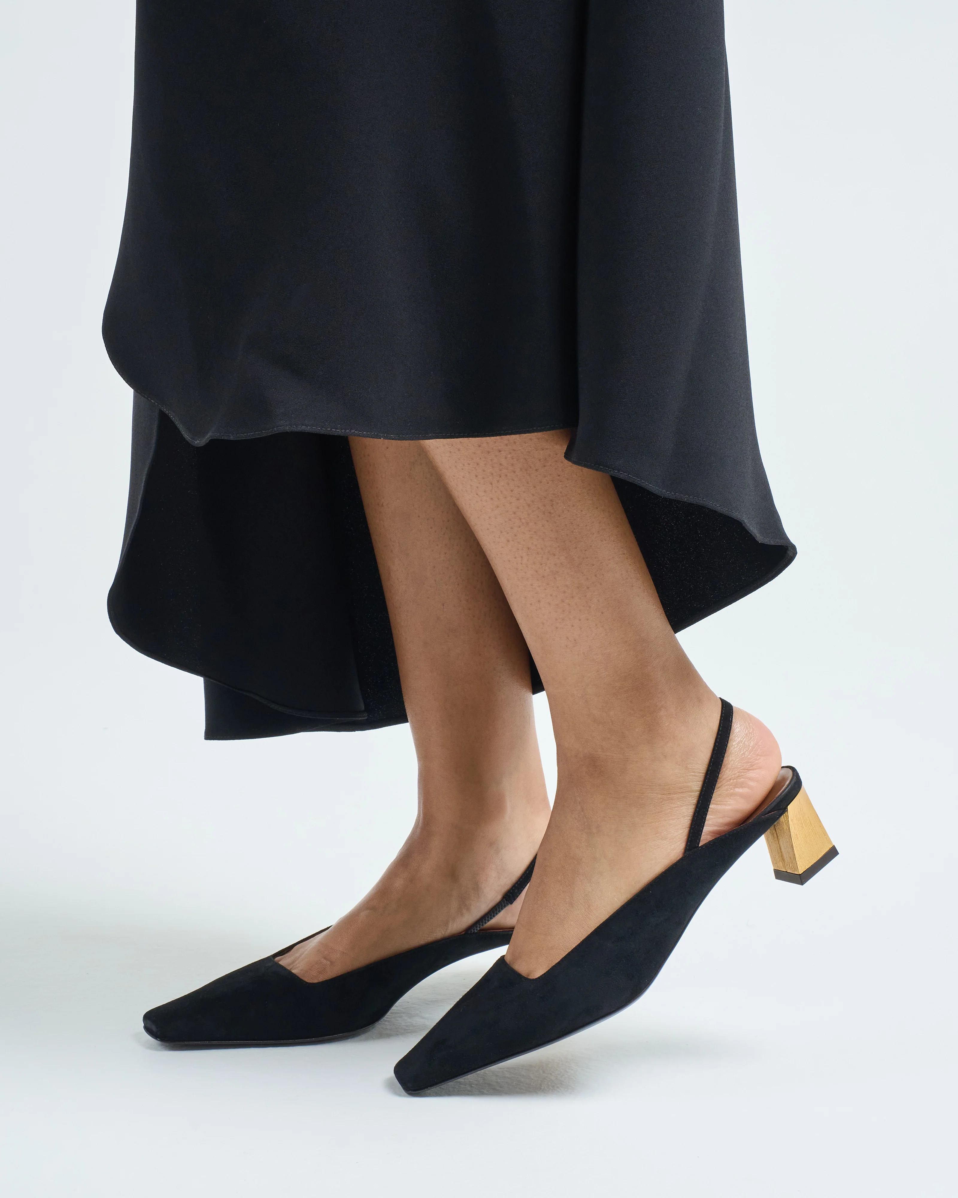 black suede gold heel sling back - Image 6