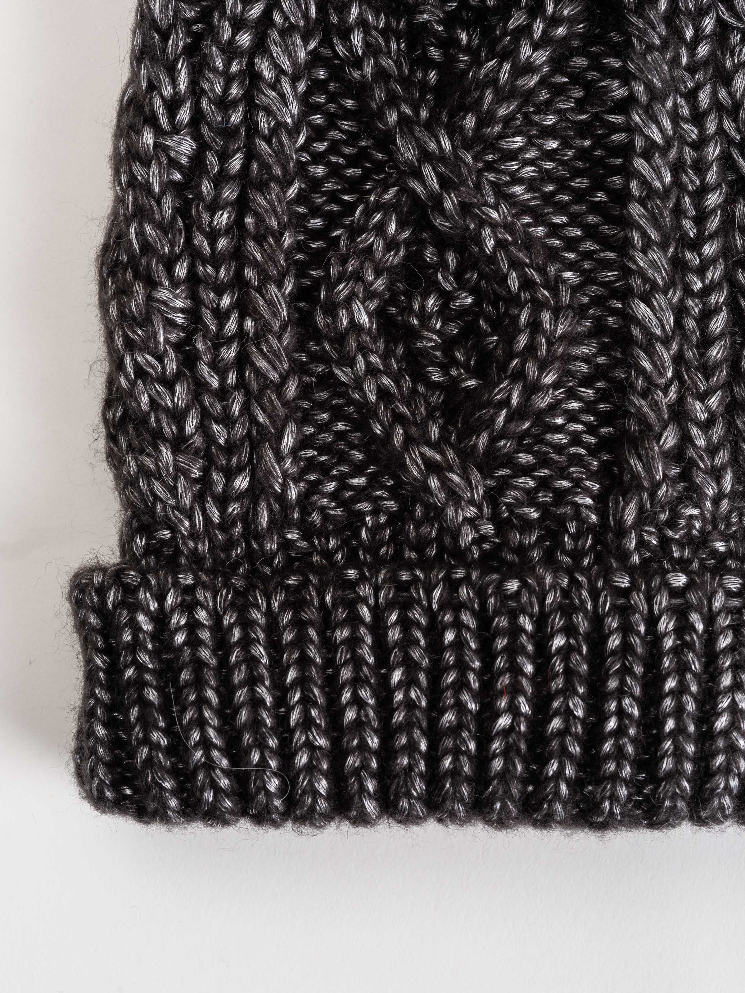 metallic knit pom hat - black - Image 2