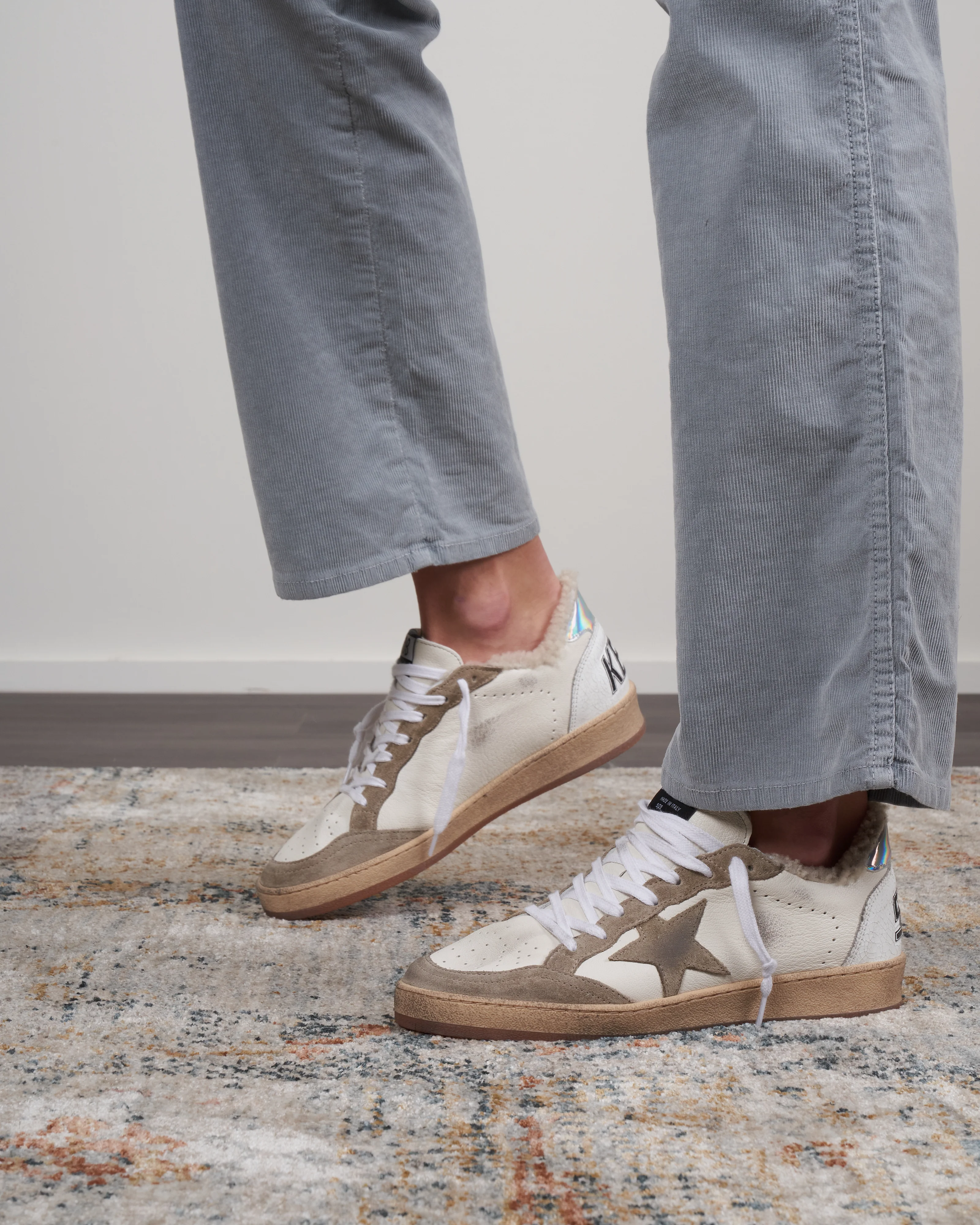 ball star suede toe and star nappa upper crack leather spur shearling lining - white/taupe/silver 10876 - Image 2