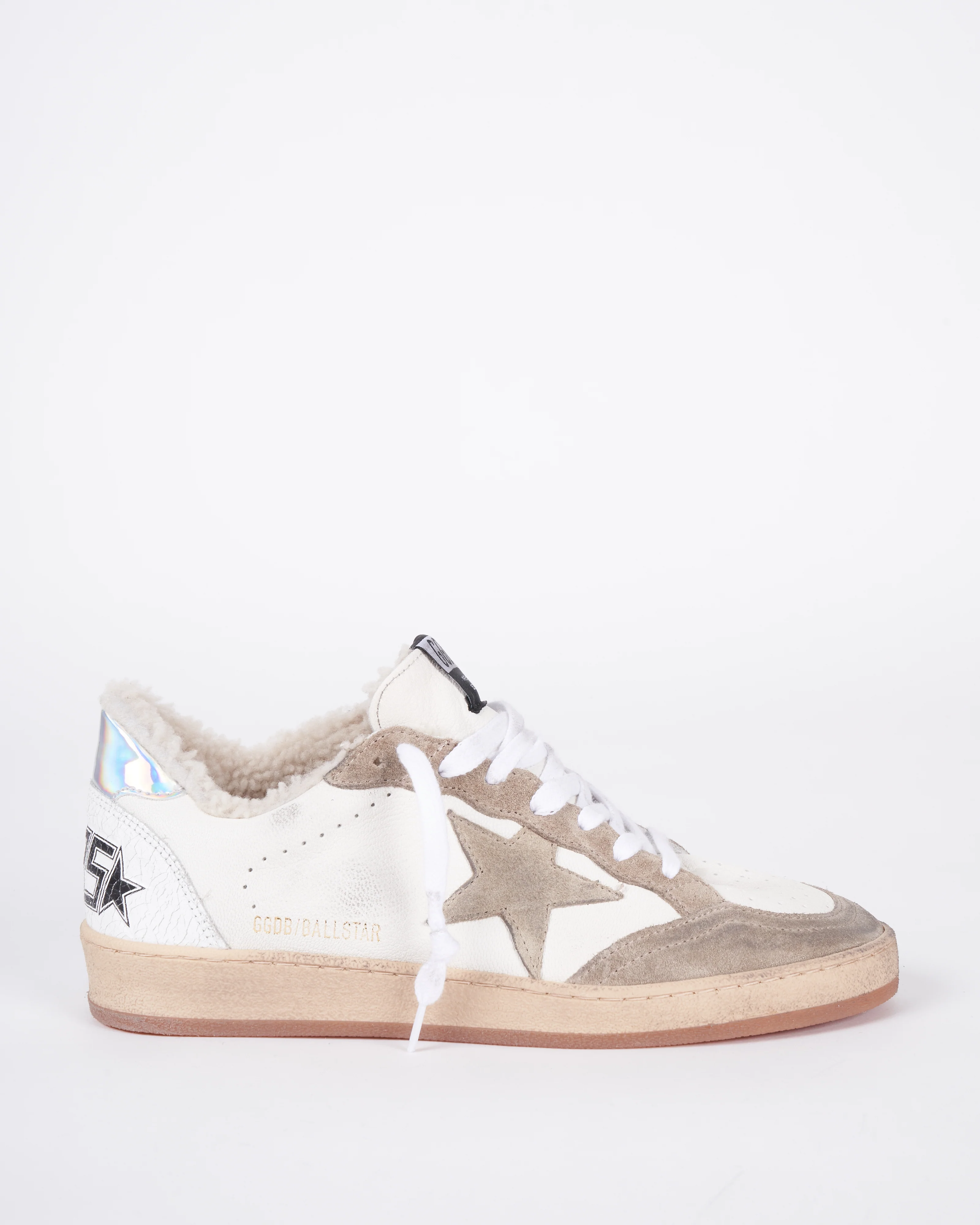 ball star suede toe and star nappa upper crack leather spur shearling lining - white/taupe/silver 10876 - Image 3