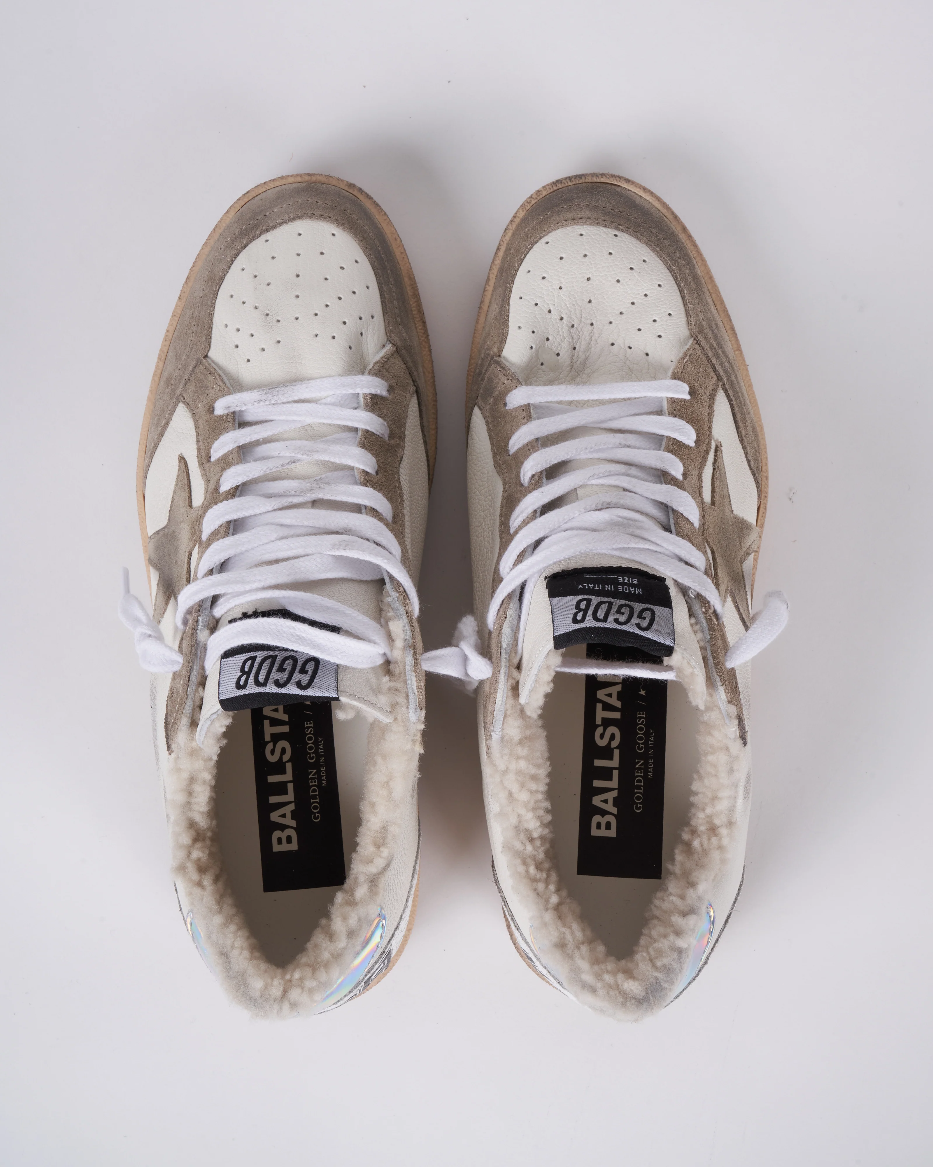ball star suede toe and star nappa upper crack leather spur shearling lining - white/taupe/silver 10876 - Image 4
