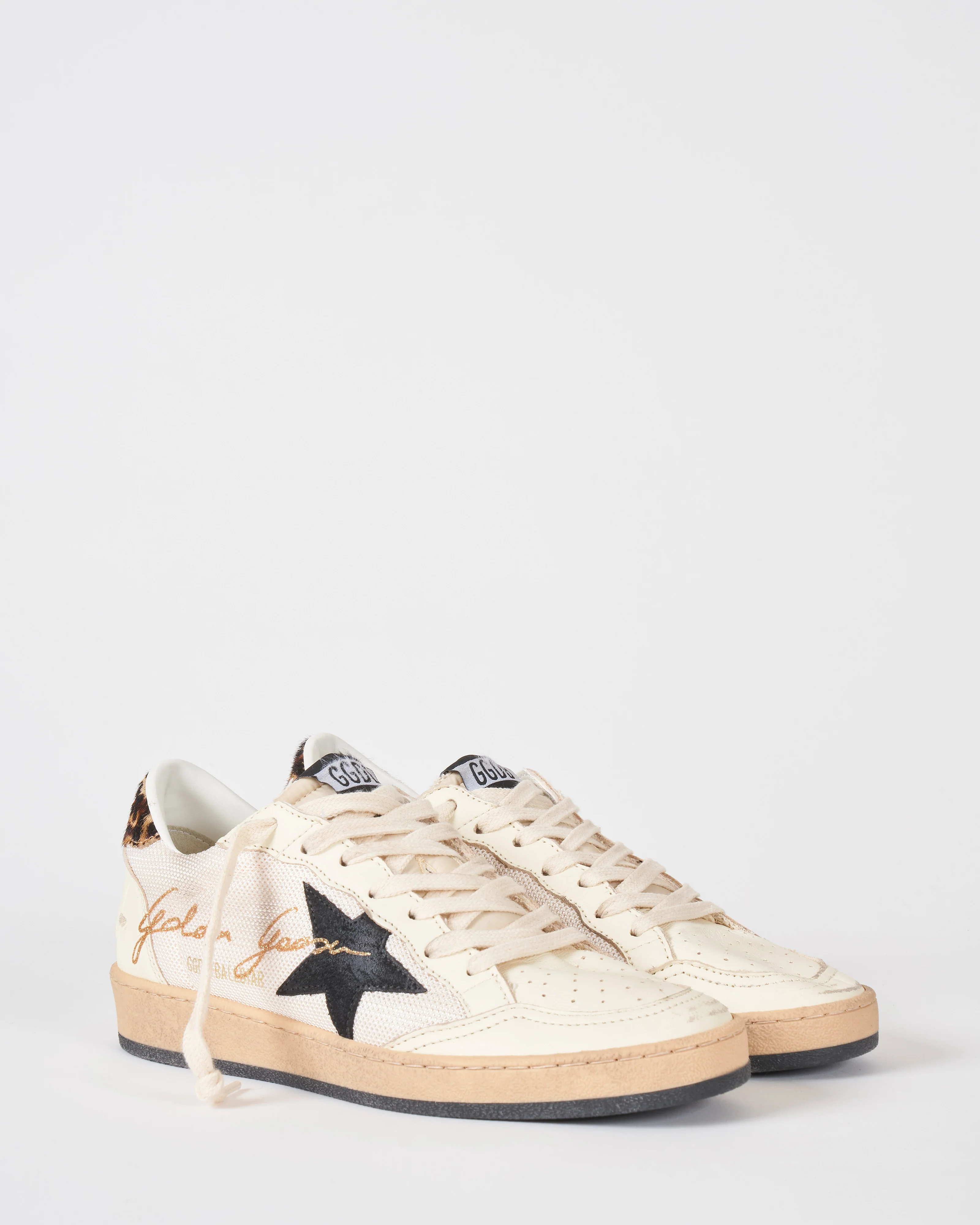 ball star net upper with signature suede star leopard horsy heel nappa spur