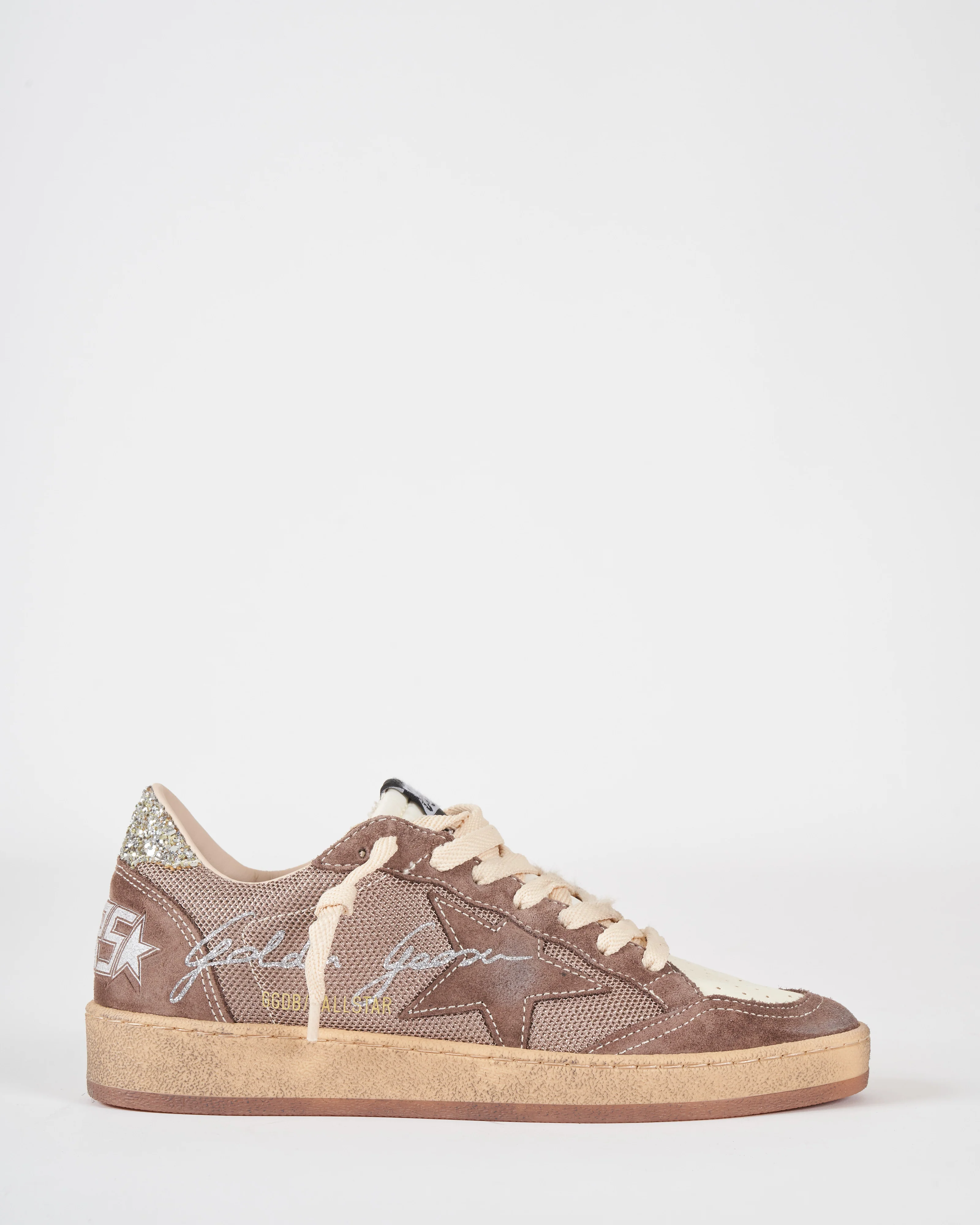 ballstar net upper with suede toe star glitter heel - beige/white ecru/brown/platinum - Image 2