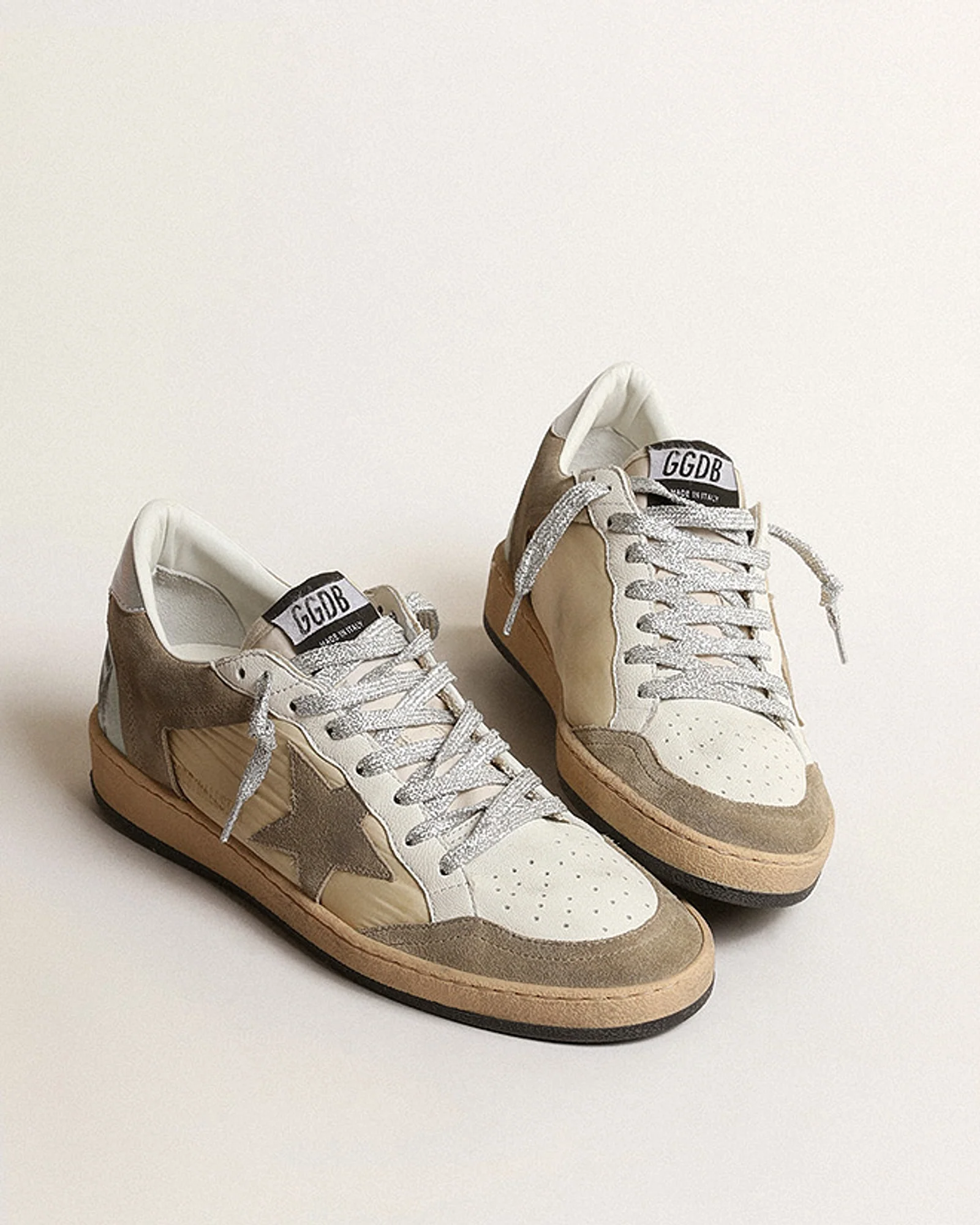 ballstar nylon and suede with laminated heel - beige/taupe/silver - Image 3