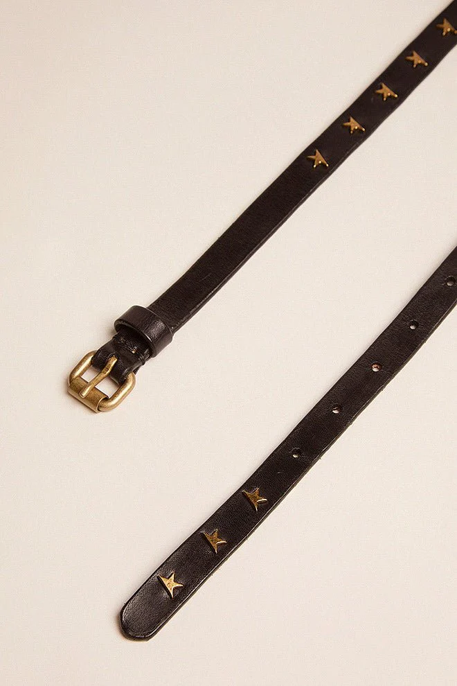 molly belt washed leather star studs - black - Image 2