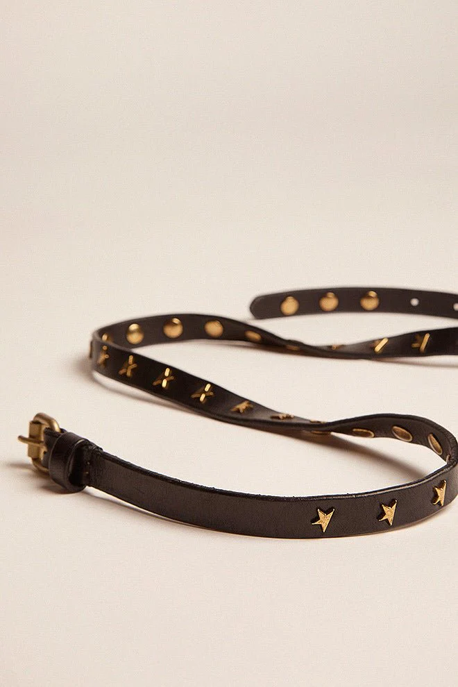 molly belt washed leather star studs - black - Image 3