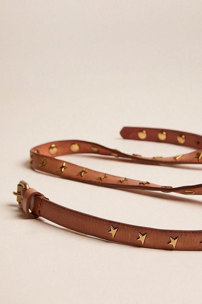 molly belt washed leather star studs - cuoio - Image 3