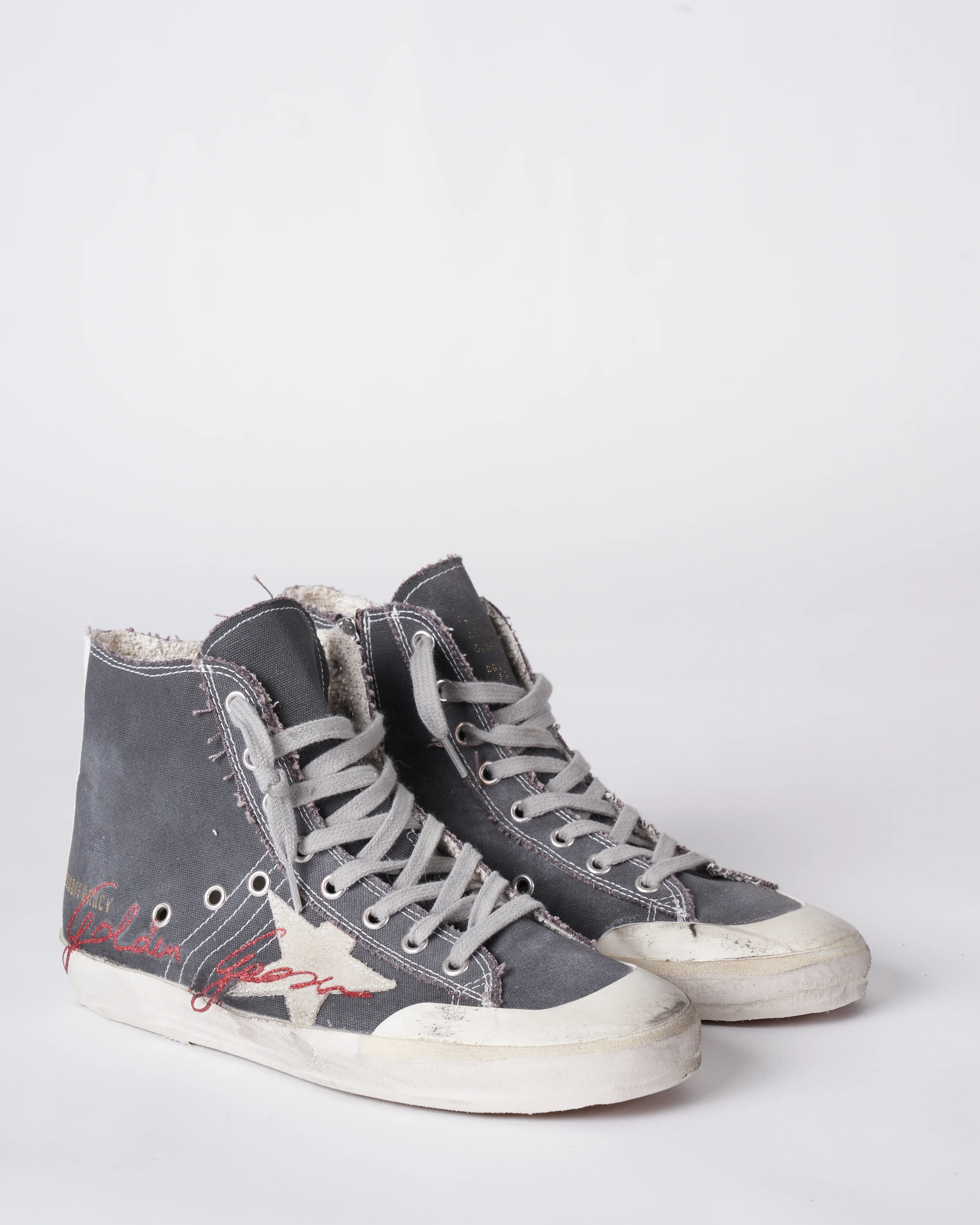francy penstar canvas upper suede star star band list golden goose signature - charcoal grey/ice/red - Image 2