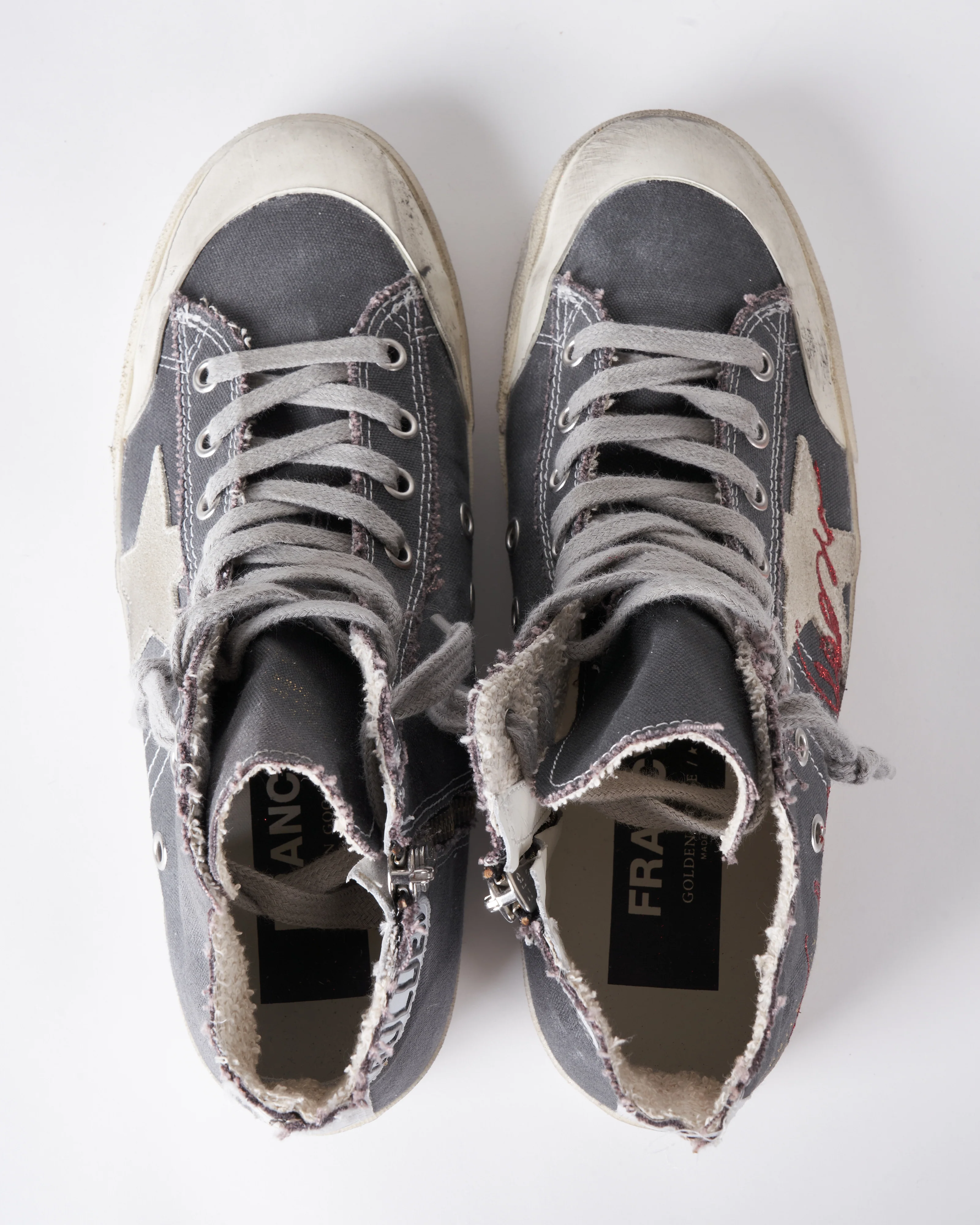 francy penstar canvas upper suede star star band list golden goose signature - charcoal grey/ice/red - Image 3