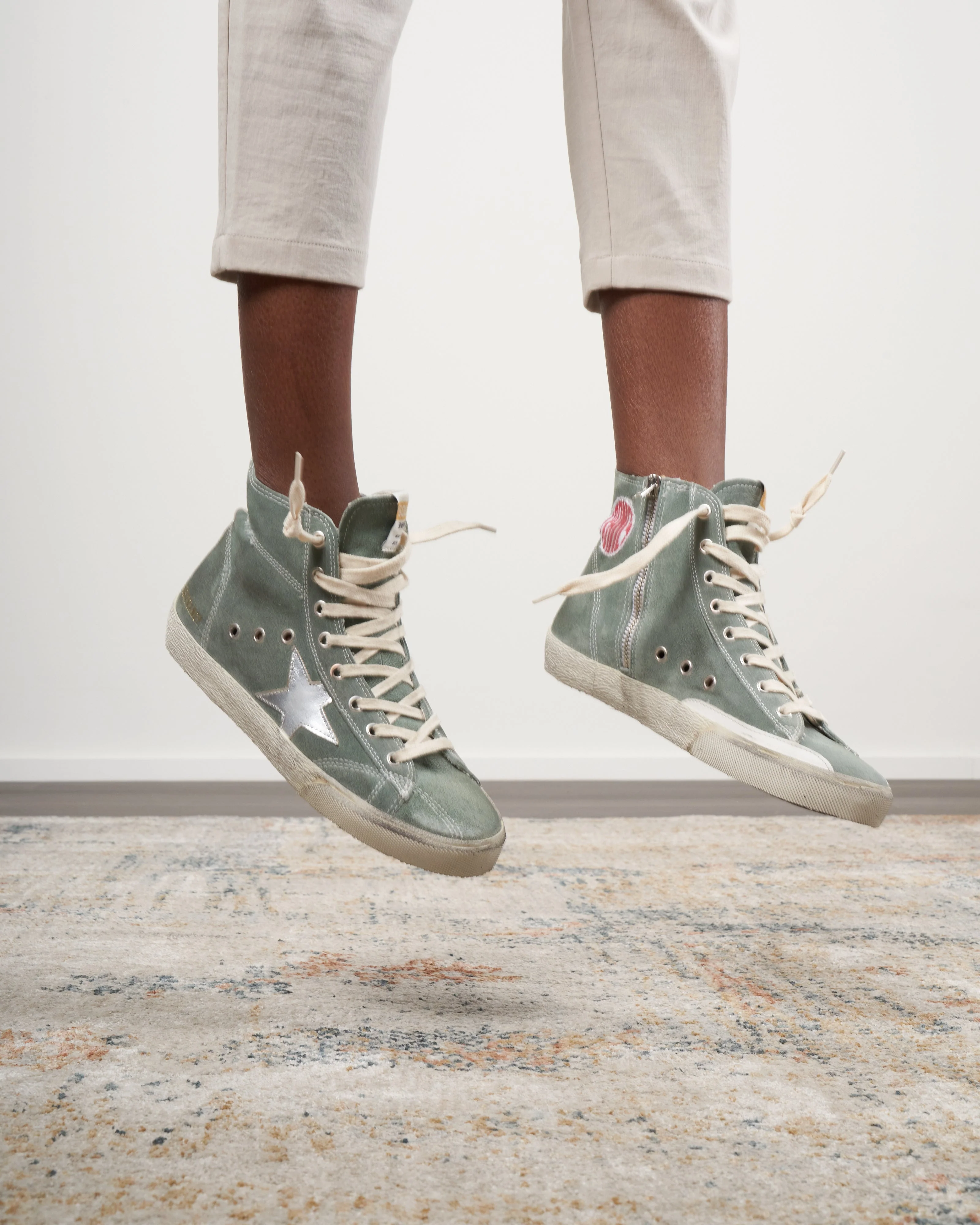 francy suede upper laminated star leather heel stitchings - military green/silver/white 35769 - Image 2