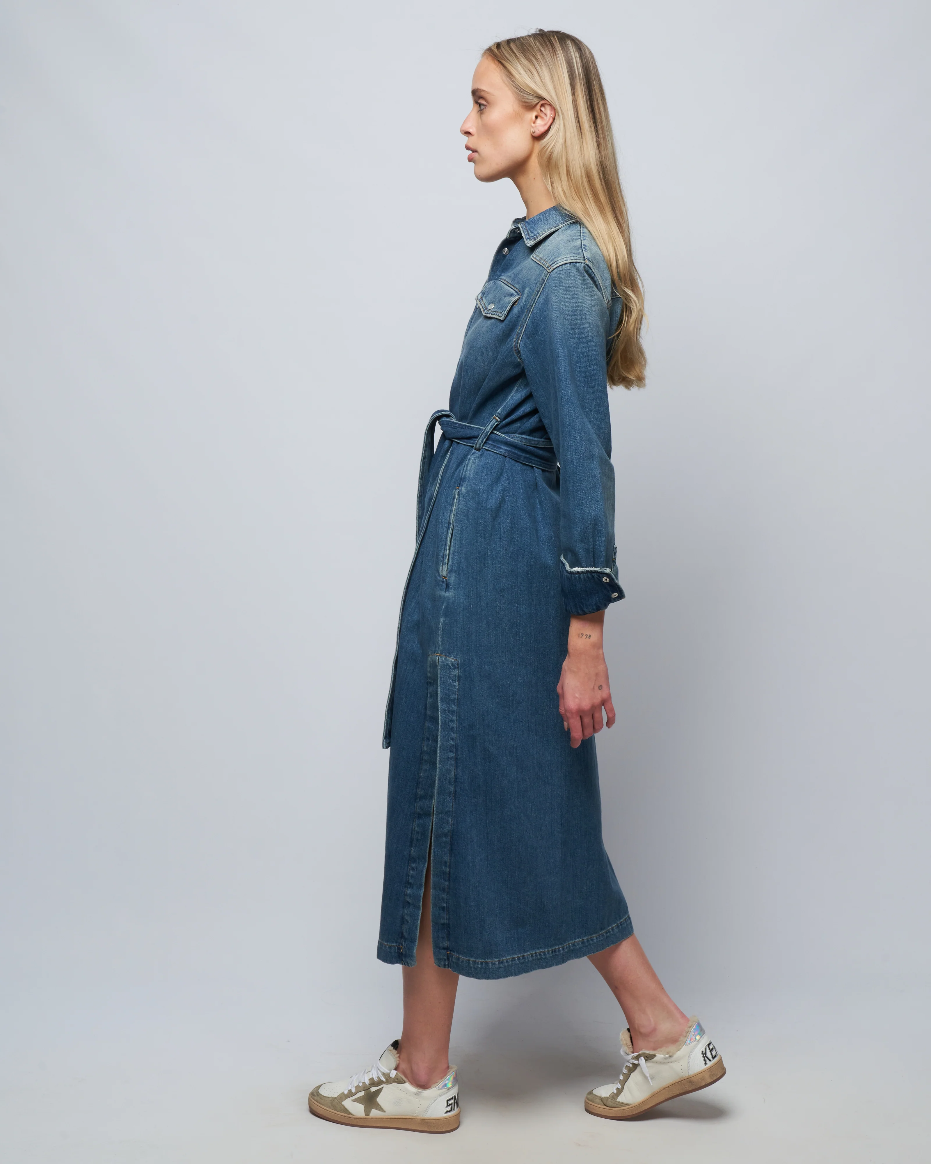 golden chemisier dress stone washed denim - blue - Image 2