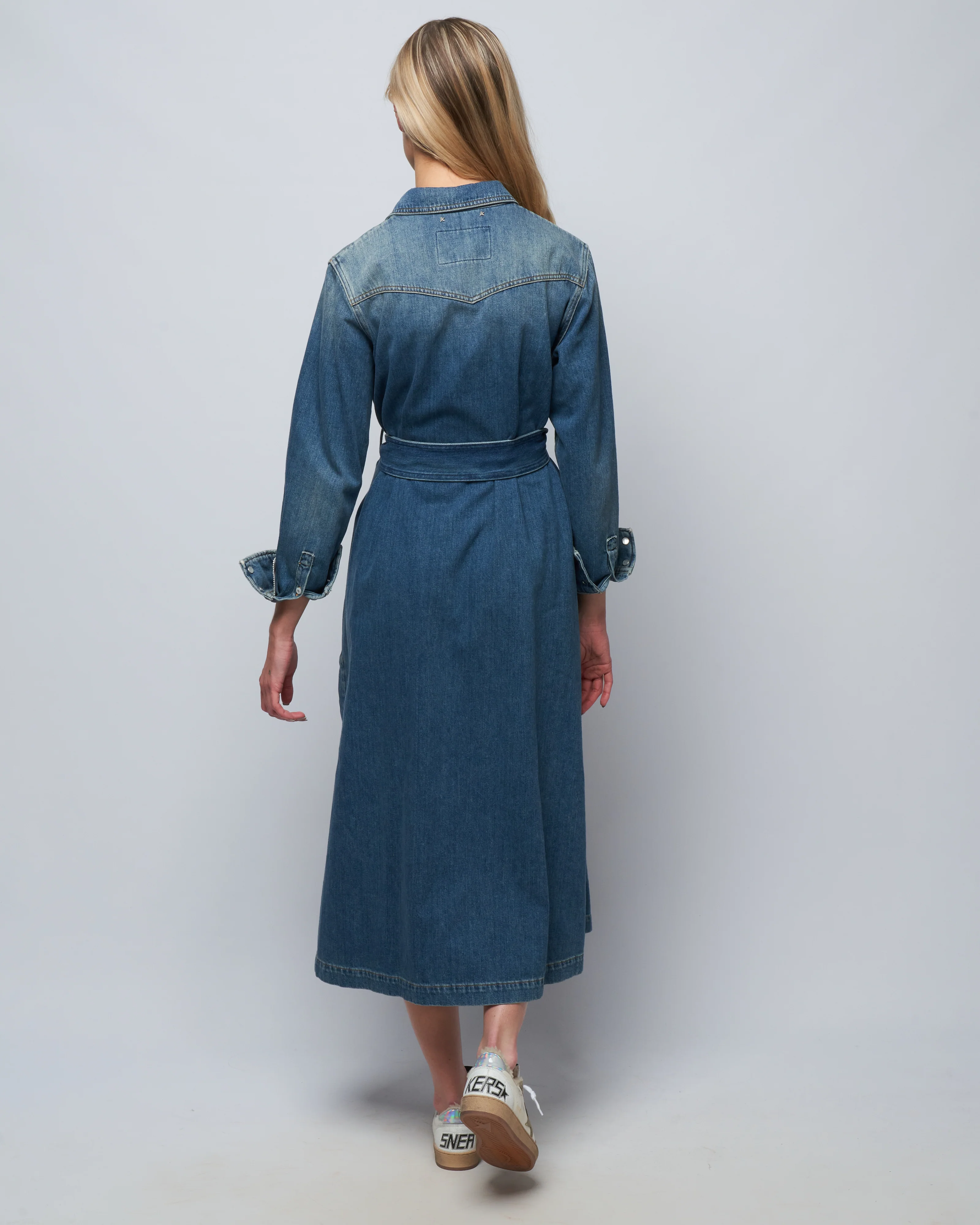 golden chemisier dress stone washed denim - blue - Image 3