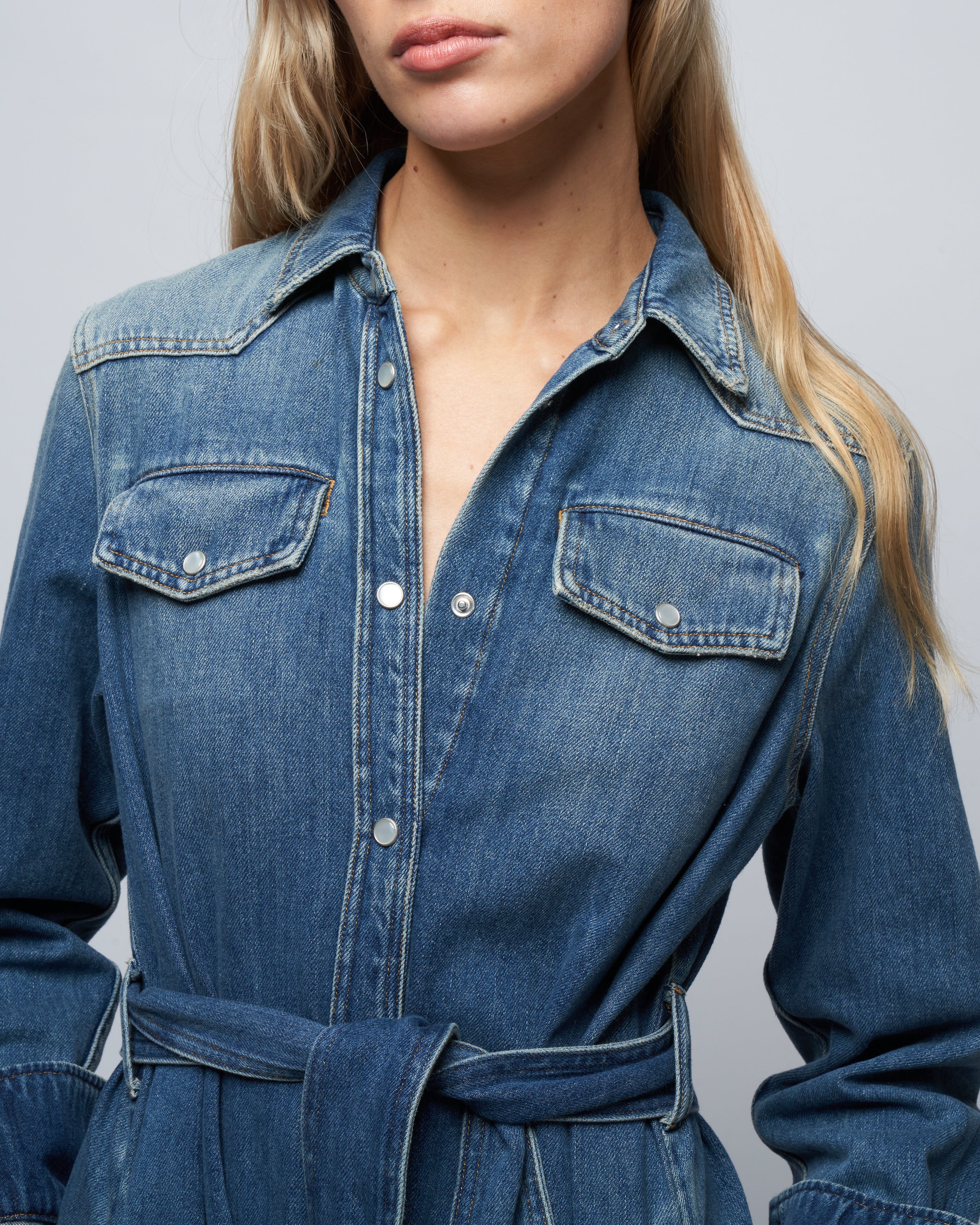golden chemisier dress stone washed denim - blue - Image 4