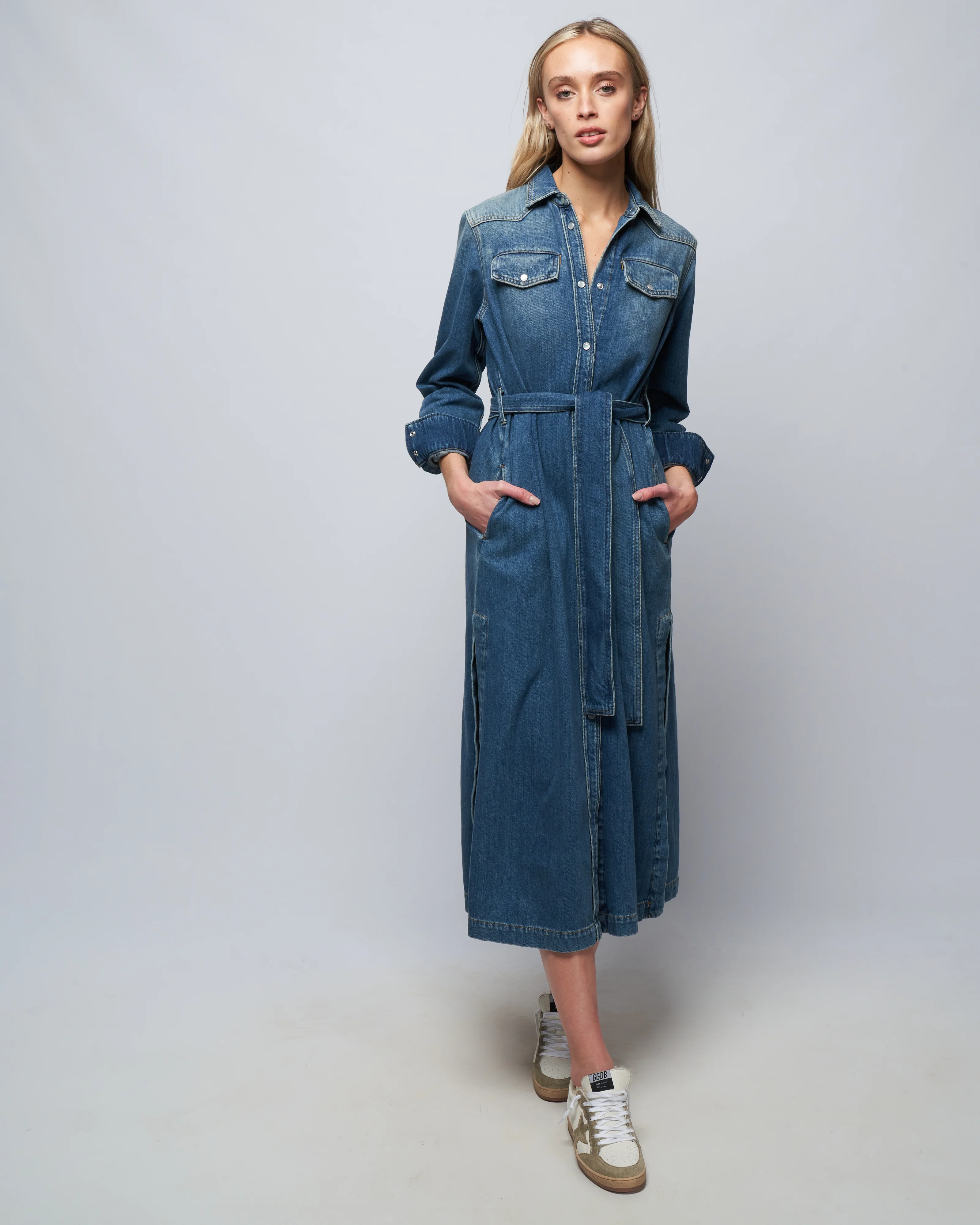 golden chemisier dress stone washed denim - blue - Image 5