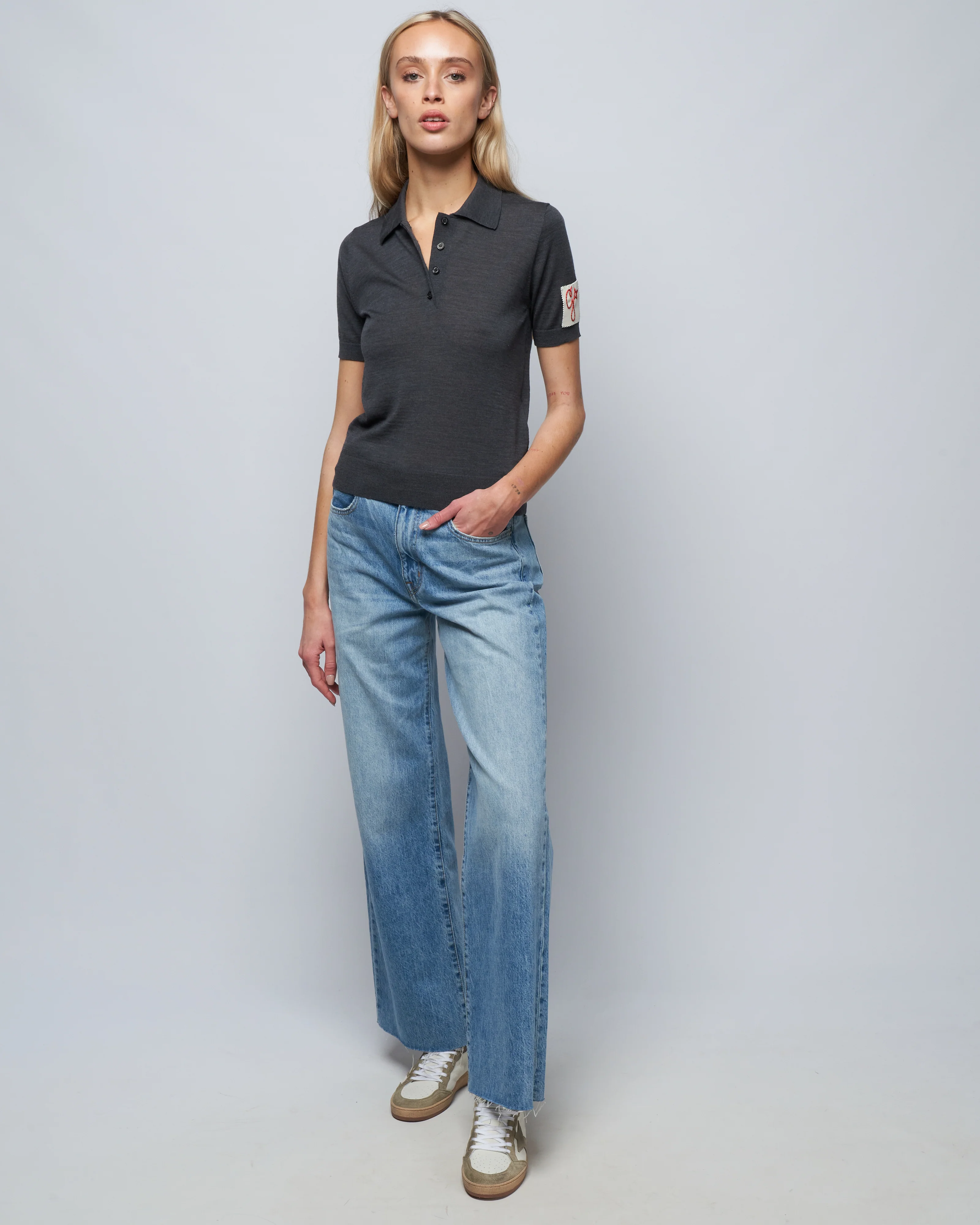 golden merino short sleeve polo - anthracite - Image 2