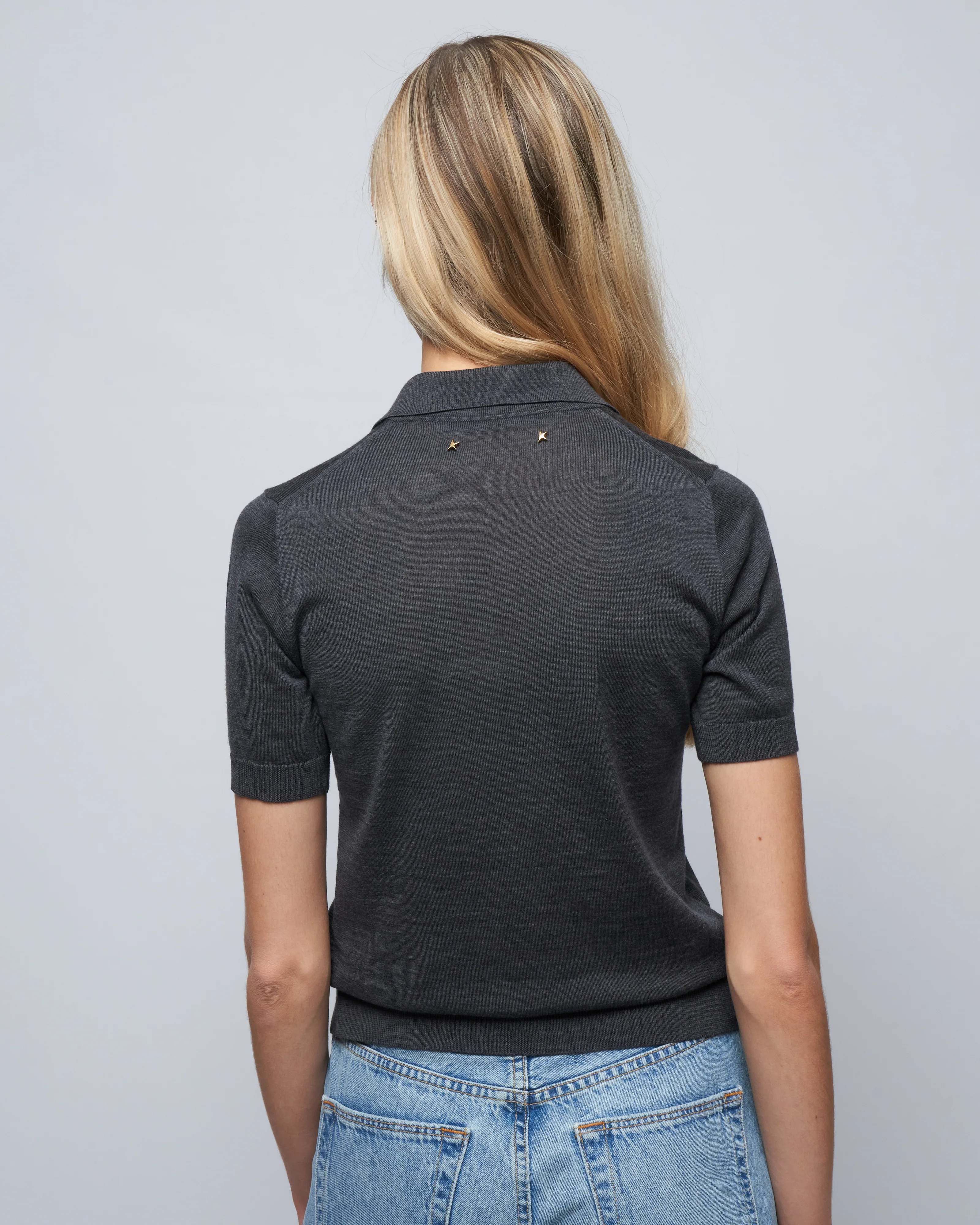 golden merino short sleeve polo - anthracite - Image 4